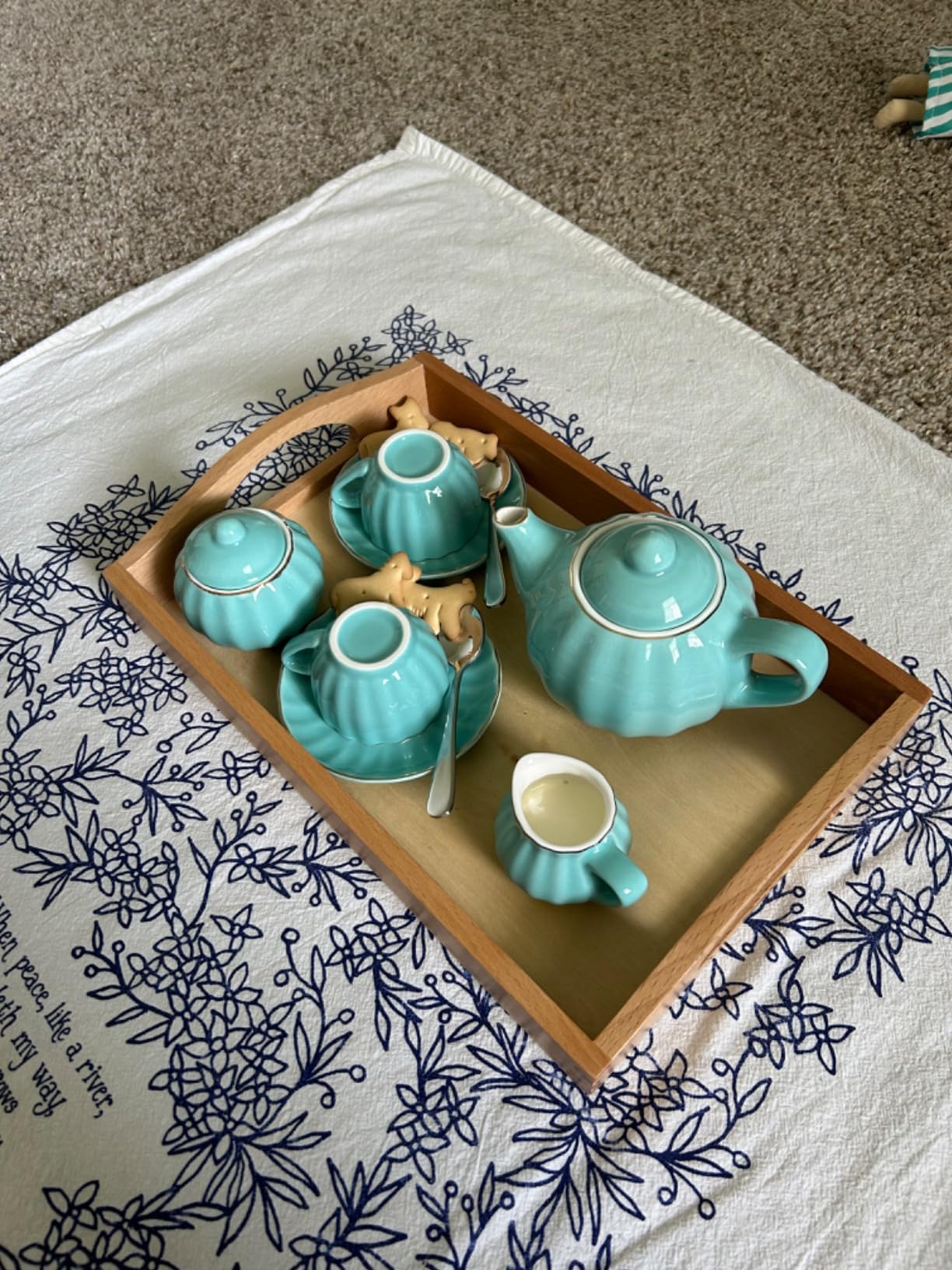 Sweejar Porcelain Tea Set for Little Girls,Kitchen Toys Tea Party Set for Kids Toddler Kitchen Pretend Toy Include Children Teapot, Cup & Saucer Sugar Bowl and Cream Pitcher(Sweet) customer photo 2
