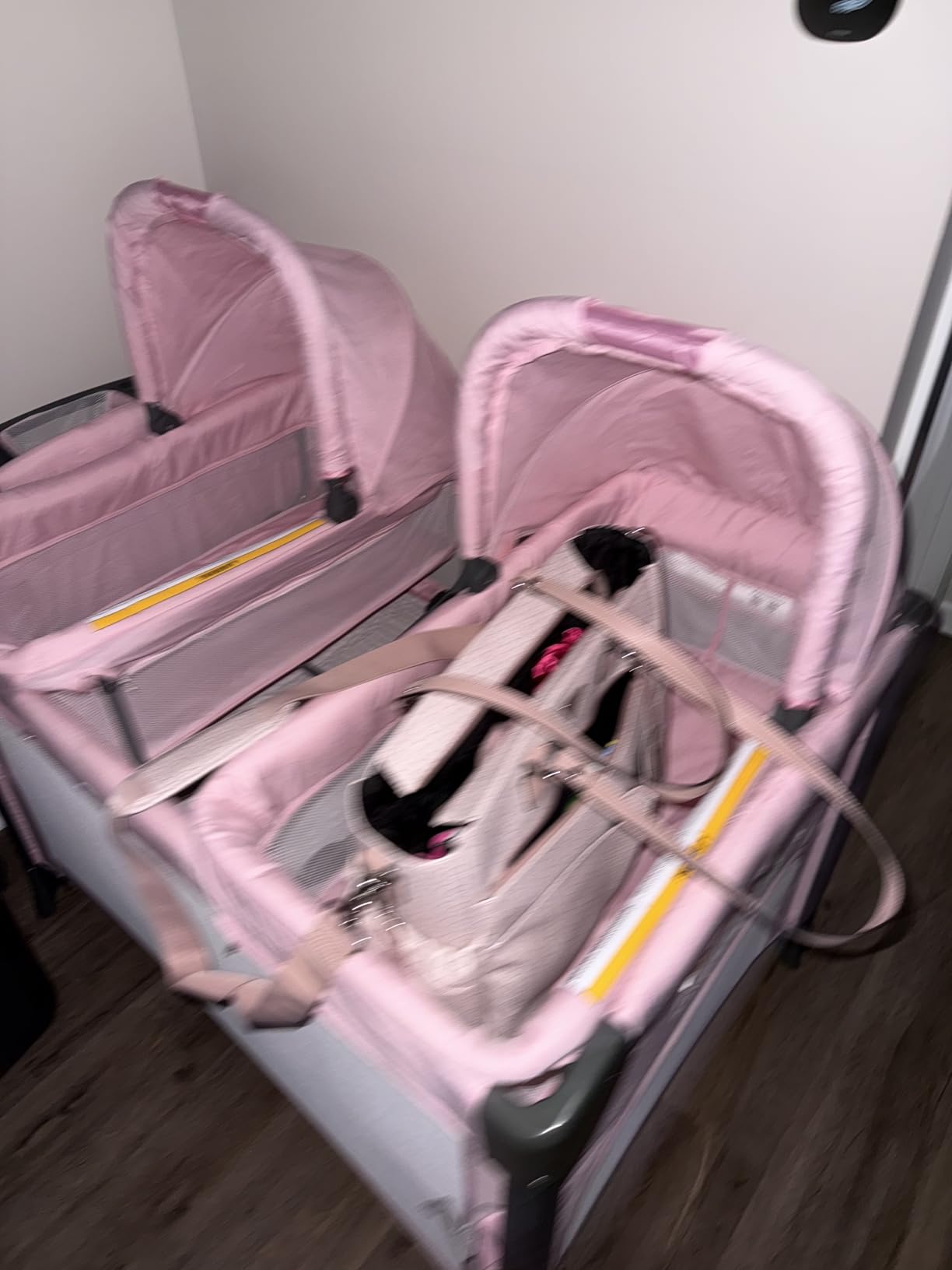 JOYMOR Twin Bassinet for Baby, Beige Bedside Bassinet, Convertible to Bedside Sleeper and Playpen, with Wheel, Brake, Foldable Side Sleeper,Beige customer photo 2
