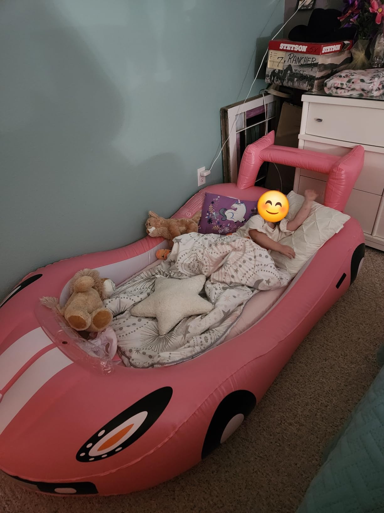 QPAU Inflatable Toddler Travel Bed with Fast Electric Pump, Racing Car customer photo 1