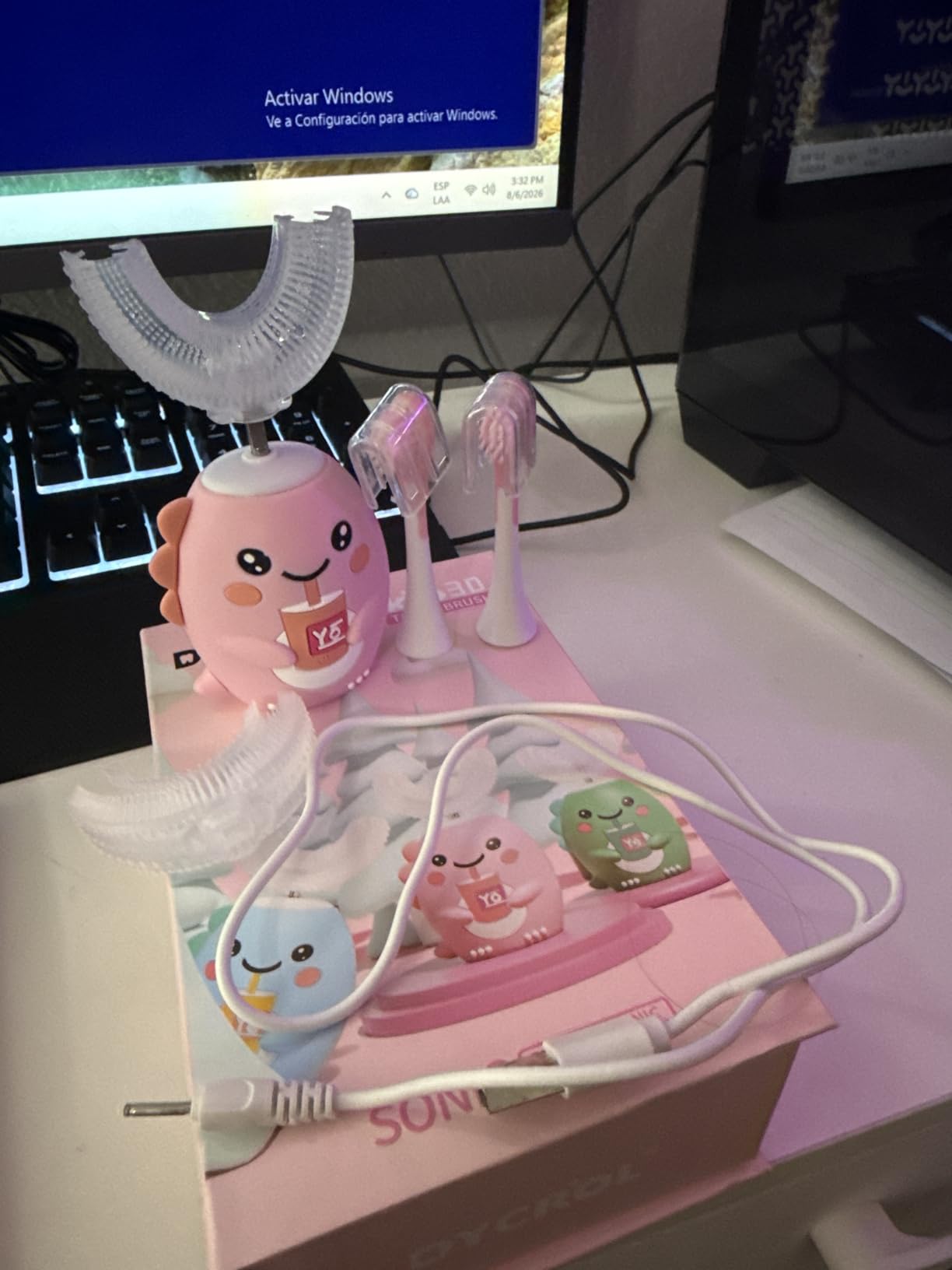 DYCROL Kids U-Shaped Electric Toothbrush,4 Heads,Dinosaur Design Ages 2-6 customer photo 1