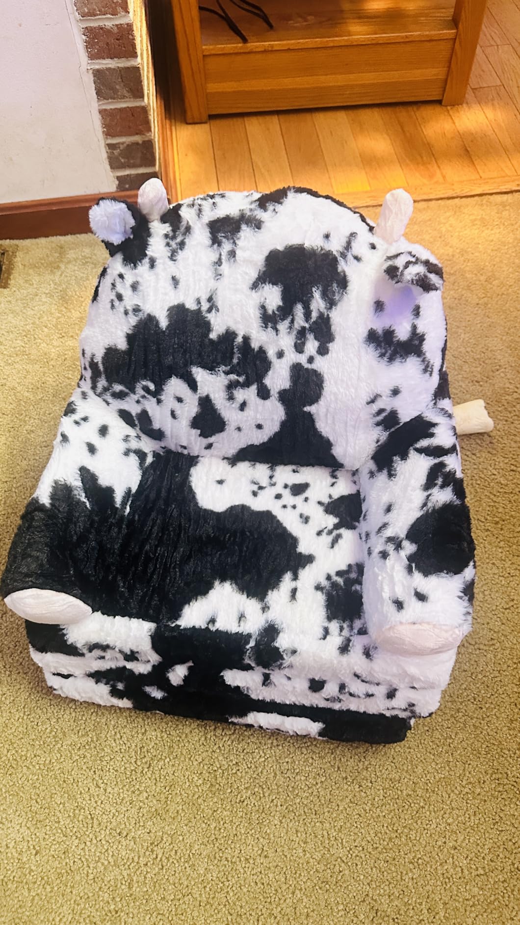 QIUODO Comfy Toddler Couch Chair, 2-in-1 Foldable Kids Sofa, Cow | Fold Out Toddler Couch with Faux Rabbit Fur, Soft Kids Sofa for Reading, Bedroom or Playroom customer photo 1