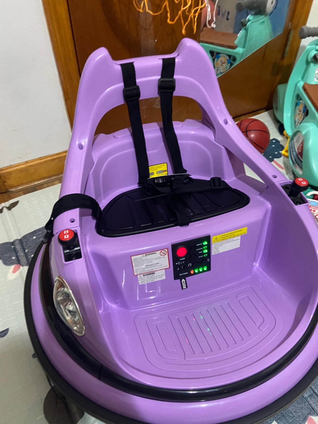12V Bumper Car for Kids, Bumper Car for Toddlers W/Remote Control, Electric Ride On Car with LED Lights & 360 Degree Spin, Bluetooth, Anti-Collision Padding 5-Point Safety Belt, Purple customer photo 1