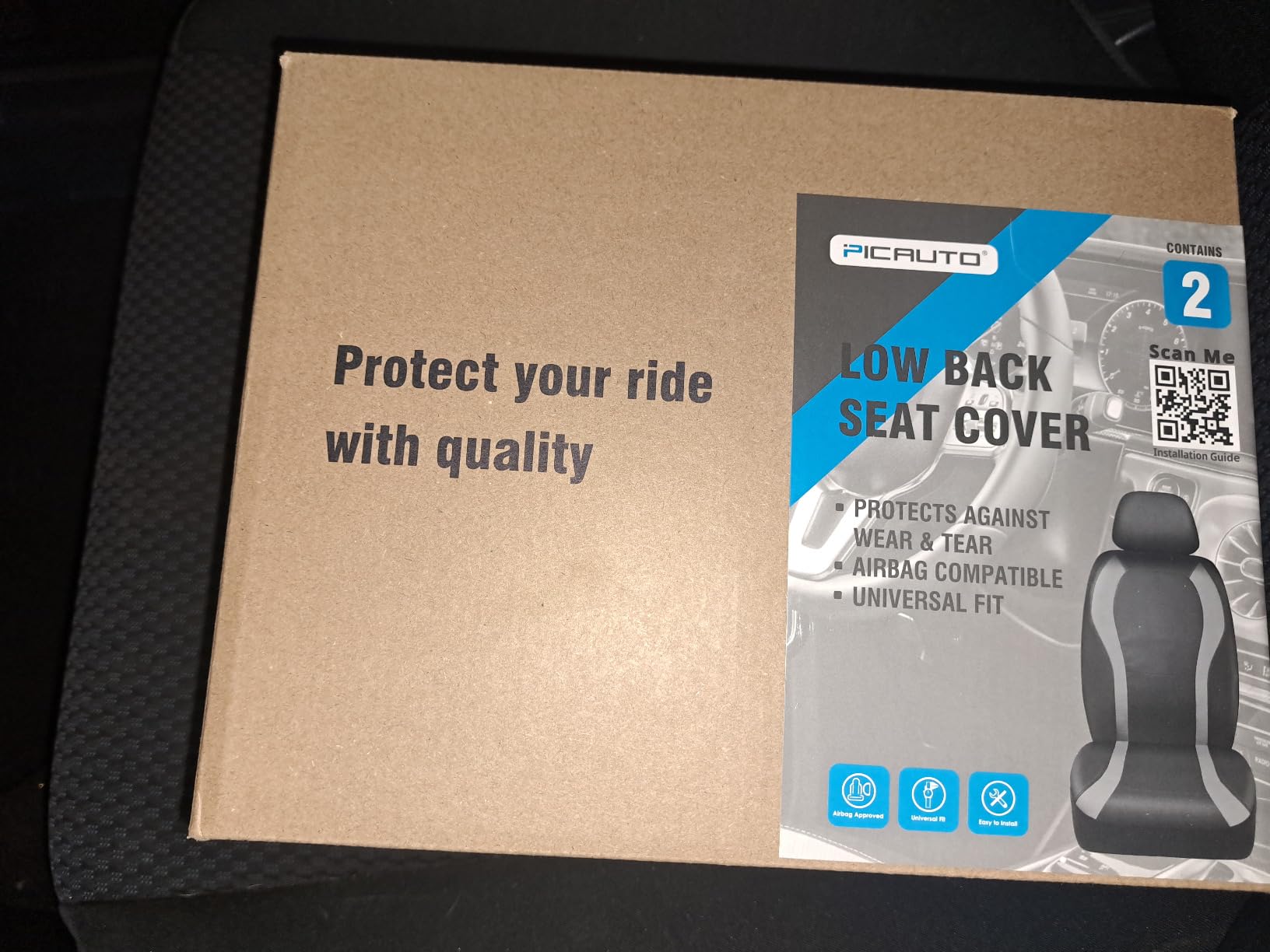 PIC AUTO Leather Car Seat Covers, Premium Automotive Waterproof Two Front Bucket Seat Protectors, Black and Black PVC Patchwork, Fits Cars, Trucks, Vans, SUVs, Airbag Compatible customer photo 1