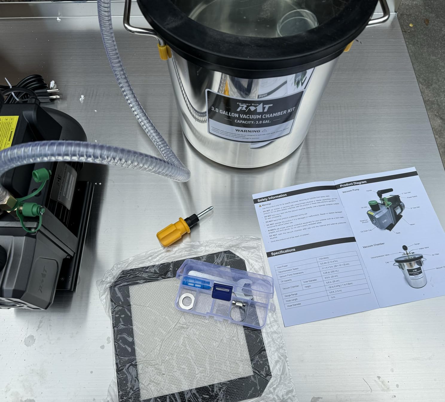 PB Motor Tech 3 Gallon Vacuum Chamber Kit with 4.5 CFM Vacuum Pump customer photo 1