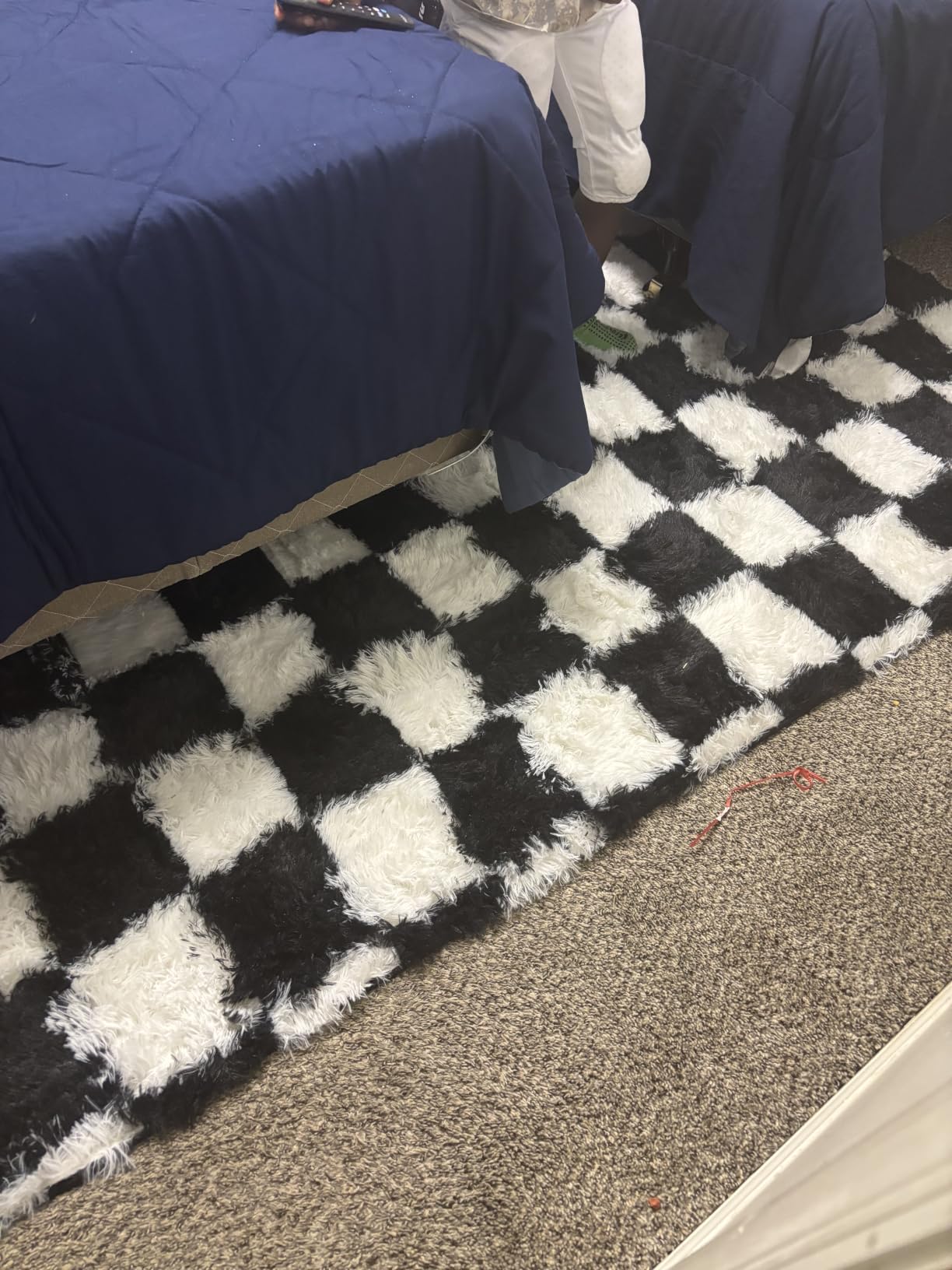 KICMOR Navy Blue and Cream White Rugs for Living Room, 4x6 Fluffy Fuzzy Shag Checkered Rug Shaggy Carpet for Bedroom, Soft Plush Area Rug for Nursery Toddler Room Classroom Study Room Kids Room customer photo 2