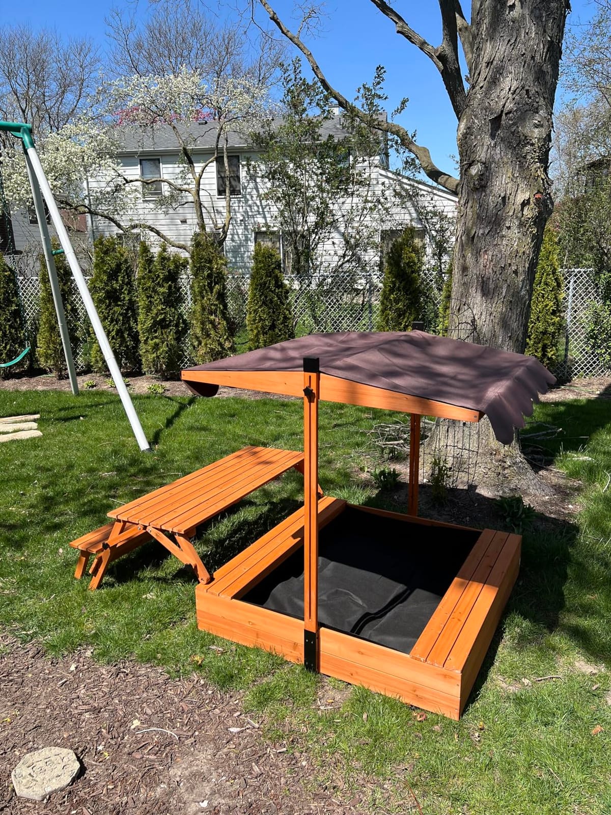 Kids Sandbox with Lid & Canopy, Picnic Table, Outdoor Sand Pit Ages 4-8 customer photo 1