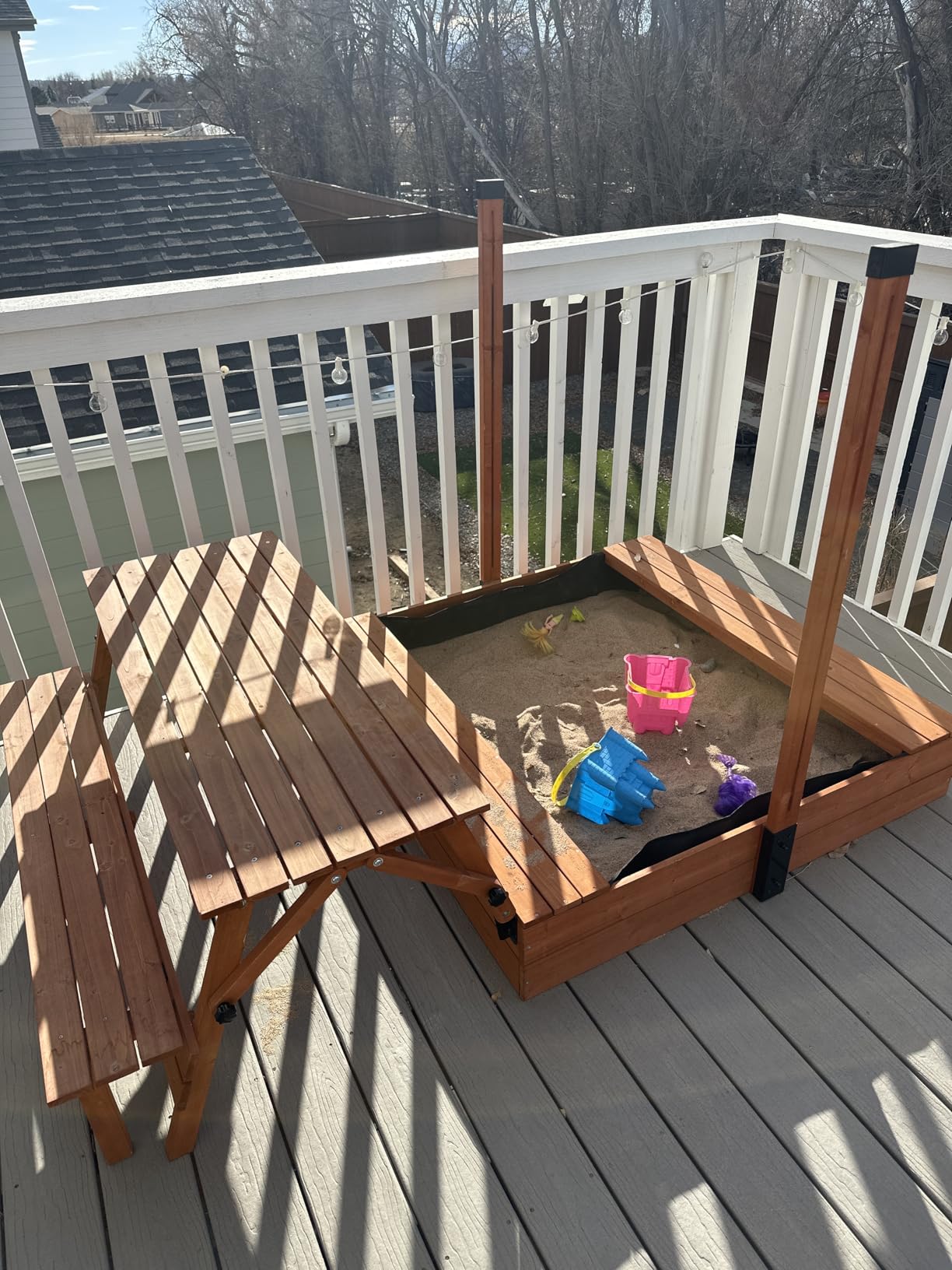 Kids Sandbox with Lid & Canopy, Picnic Table, Outdoor Sand Pit Ages 4-8 customer photo 2