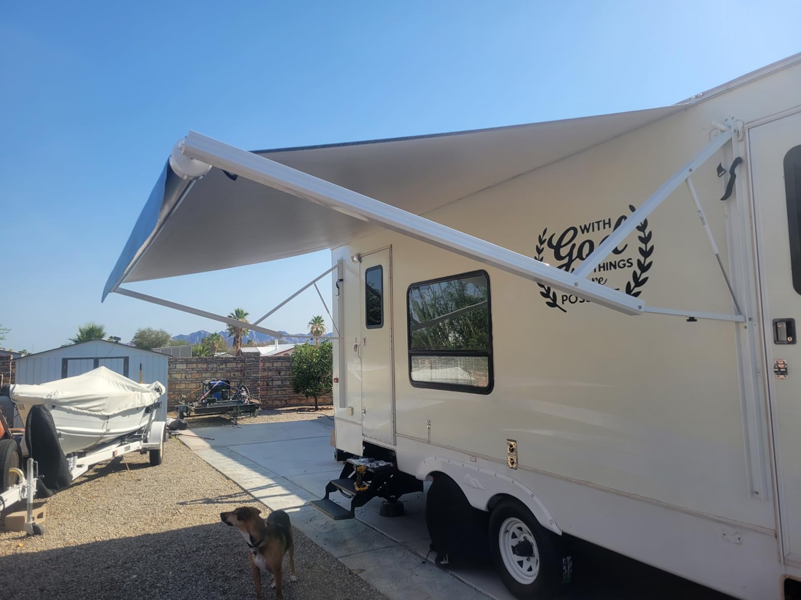 Suncode RV Awning for RV&Camper-Motorized RV Awning,Electric Camper Awning Complete Kit-16x8Ft-White Frame &Sliver Fade customer photo 1