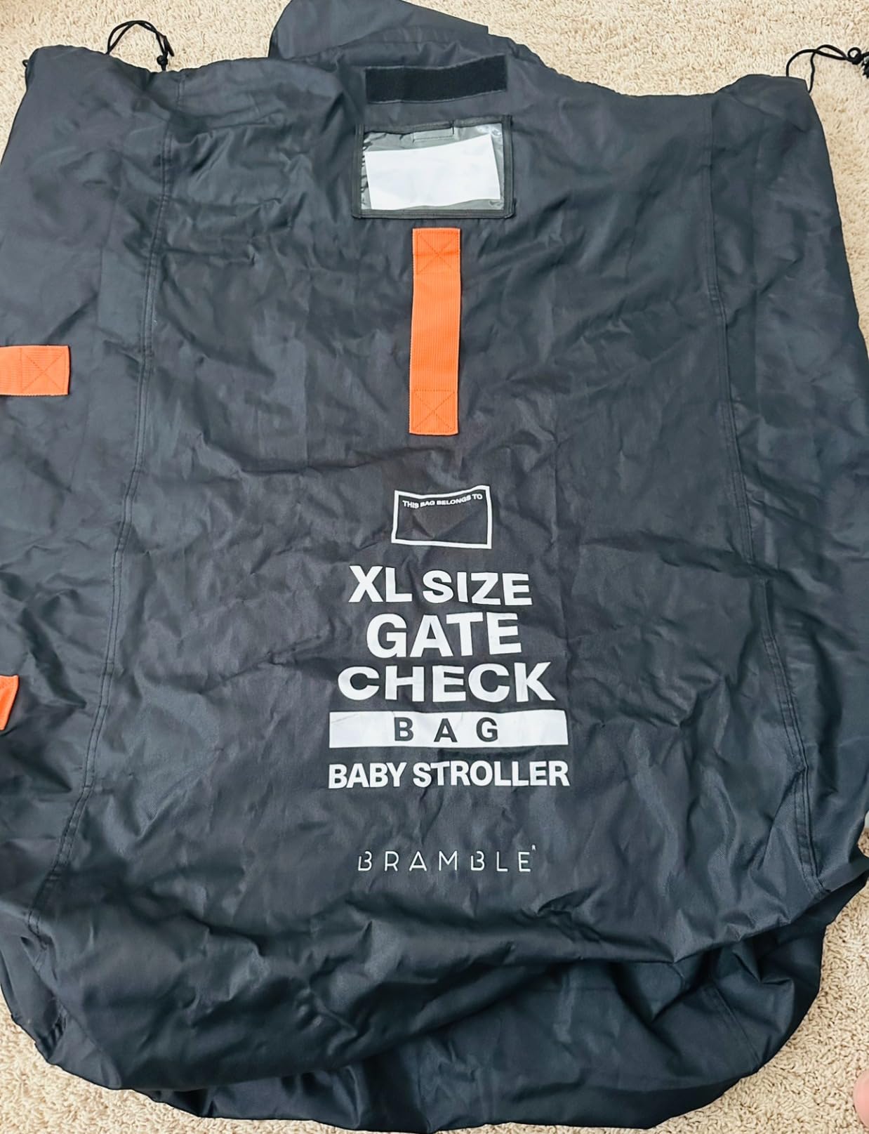 Bramble - XL Double Stroller Bag for Airplane Gate Check - Water Resistant Ballistic Nylon Travel Bag with Padded Neoprene Straps, Carry Pouch & ID Window - 39 x 26 x 16 Inches (Black) customer photo 2