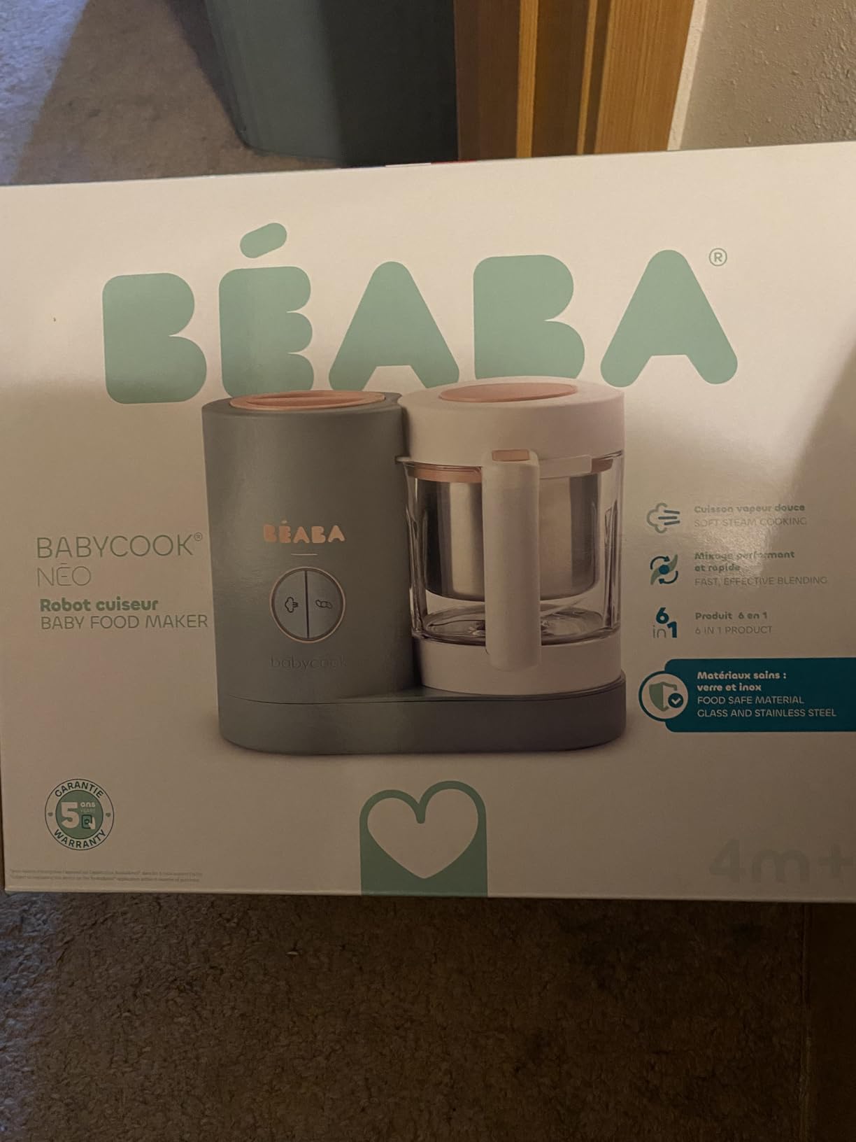 BEABA Babycook Neo Baby Food Maker | Non-Toxic Glass & Stainless Steel | Trusted by Celebrity Moms | Sustainable Baby Food Processor | Global Leader| 34 Servings in 20 Mins, Mineral customer photo 1