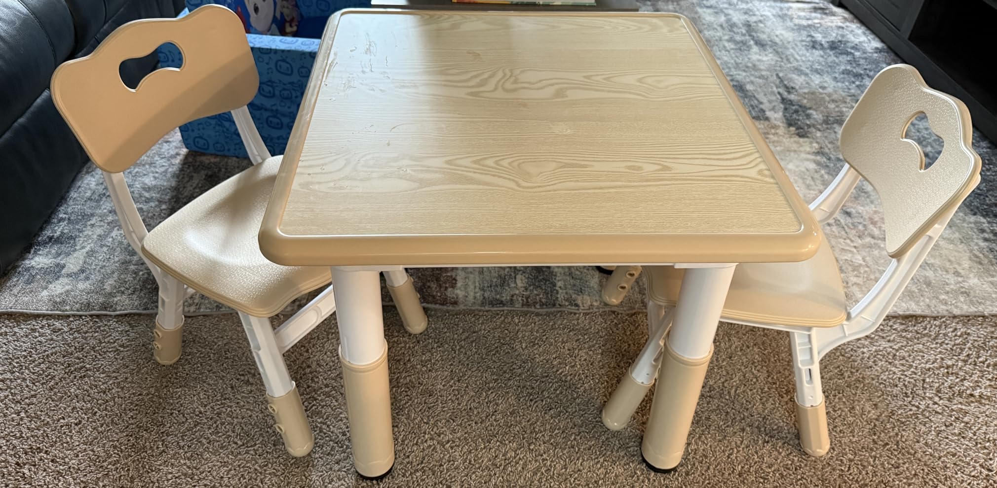 Height Adjustable Kids Table and Chairs Set (2 Chairs) for Ages 2-8 | Non-Slip Toddler Activity Table with Wipe-Clean Desktop, Montessori Learning & Art Drawing Desk for Home Preschool Classroom customer photo 1