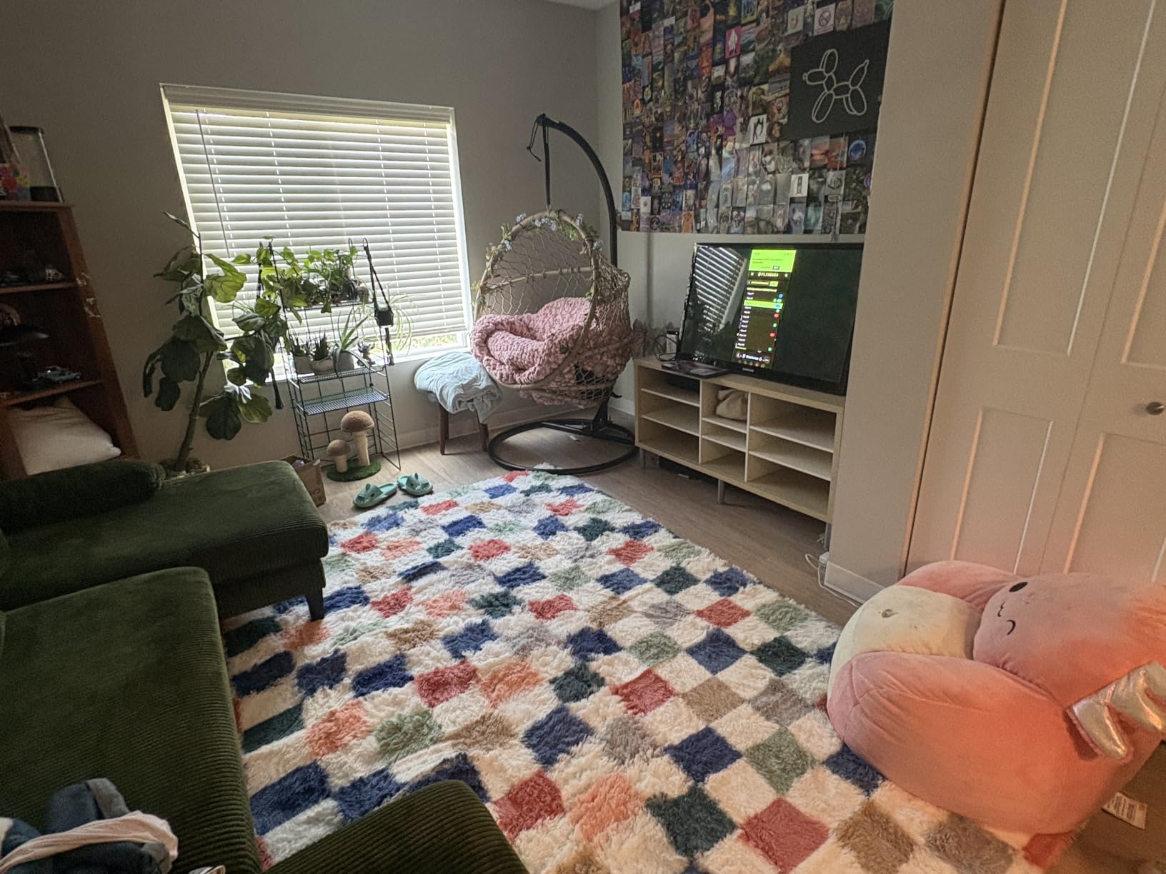 KICMOR 5x7 Beige and Cream White Area Rugs Fluffy Living Room Carpet, Large Fuzzy Checkered Shag Rug for Bedroom Aesthetic, Soft Plush Shaggy Rug for Kids Girls Boys Nursery Room Playroom Home Decor customer photo 2