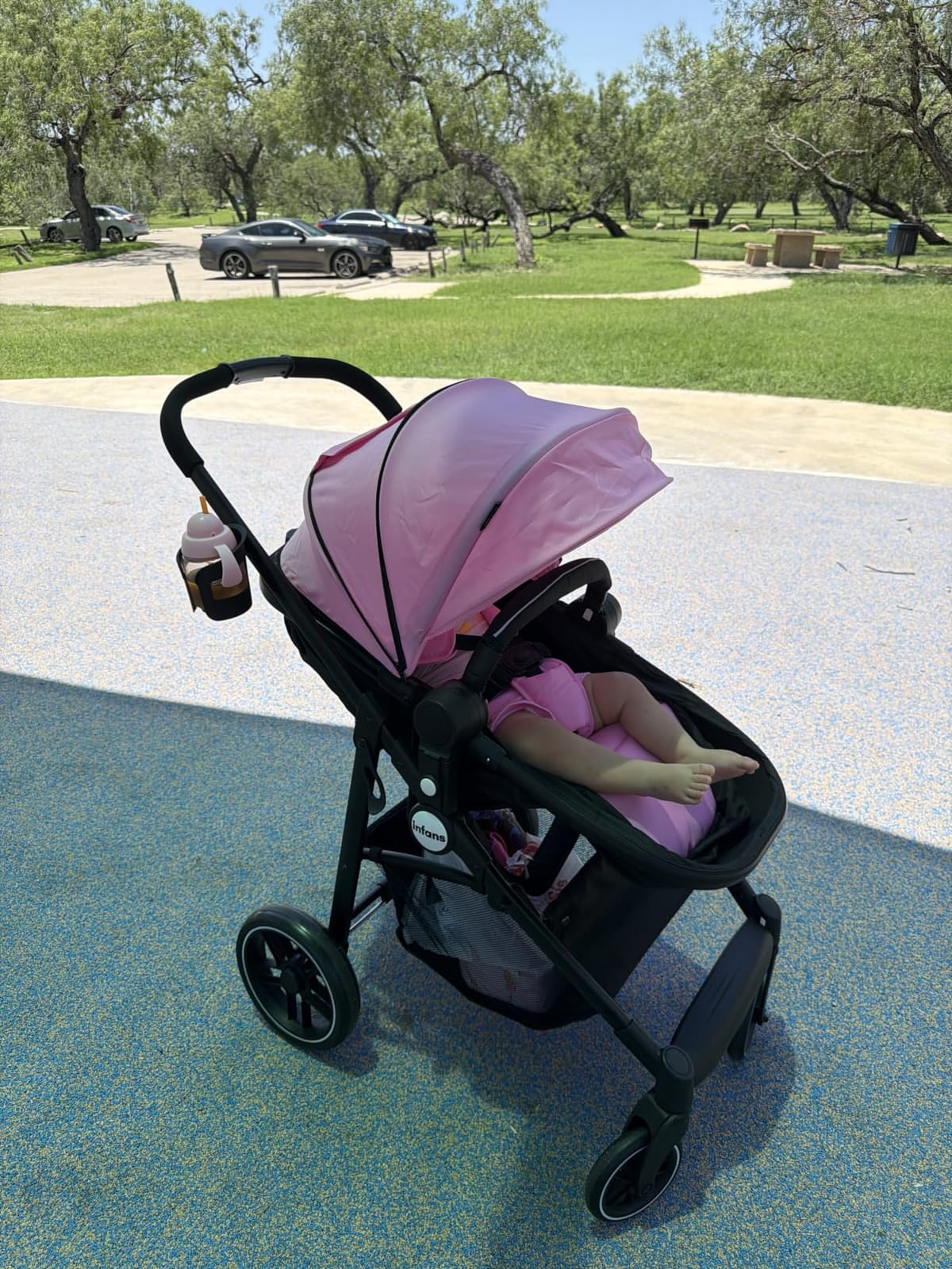 INFANS 2 in 1 Baby Stroller, High Landscape Infant Stroller & Reversible Bassinet Pram, Foldable Pushchair with Adjustable Canopy, Cup Holder, Storage Basket, Suspension Wheels (Green) customer photo 1