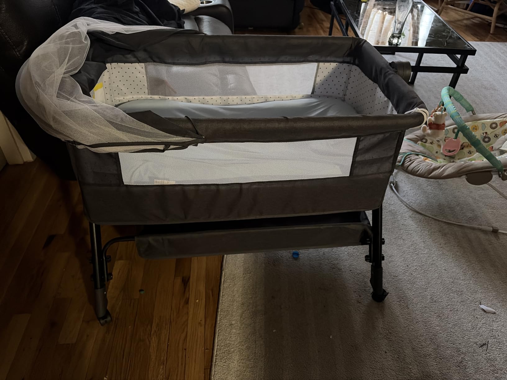 BCOL 3 in 1 Baby Bassinet Bedside Sleeper, Bedside Crib for Baby, Adjustable Baby Bassinet with Wheels, Storage Basket, Mattress, Easy Assemble & Folding Portable Baby Cradle (Grey) customer photo 1