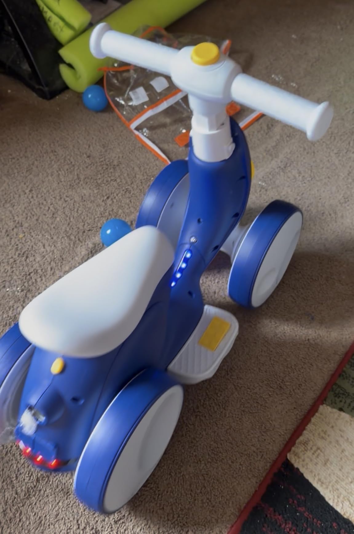 6V Electric Baby Balance Bike with Bubble Machine, Ride on Toys(Blue) | 4 in 1 Toddler Balance Bike w/Remote for 1 Year Old Boys Girls Kids,Powered Motor,Music,LED Light,First Birthday Gift customer photo 1