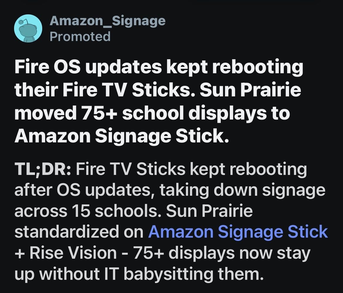 Amazon Signage Stick - Professional Digital Signage 4K Media Player - Designed for Businesses of All Sizes, Easy Setup with free Mobile App, and CMS Compatibility customer photo 1
