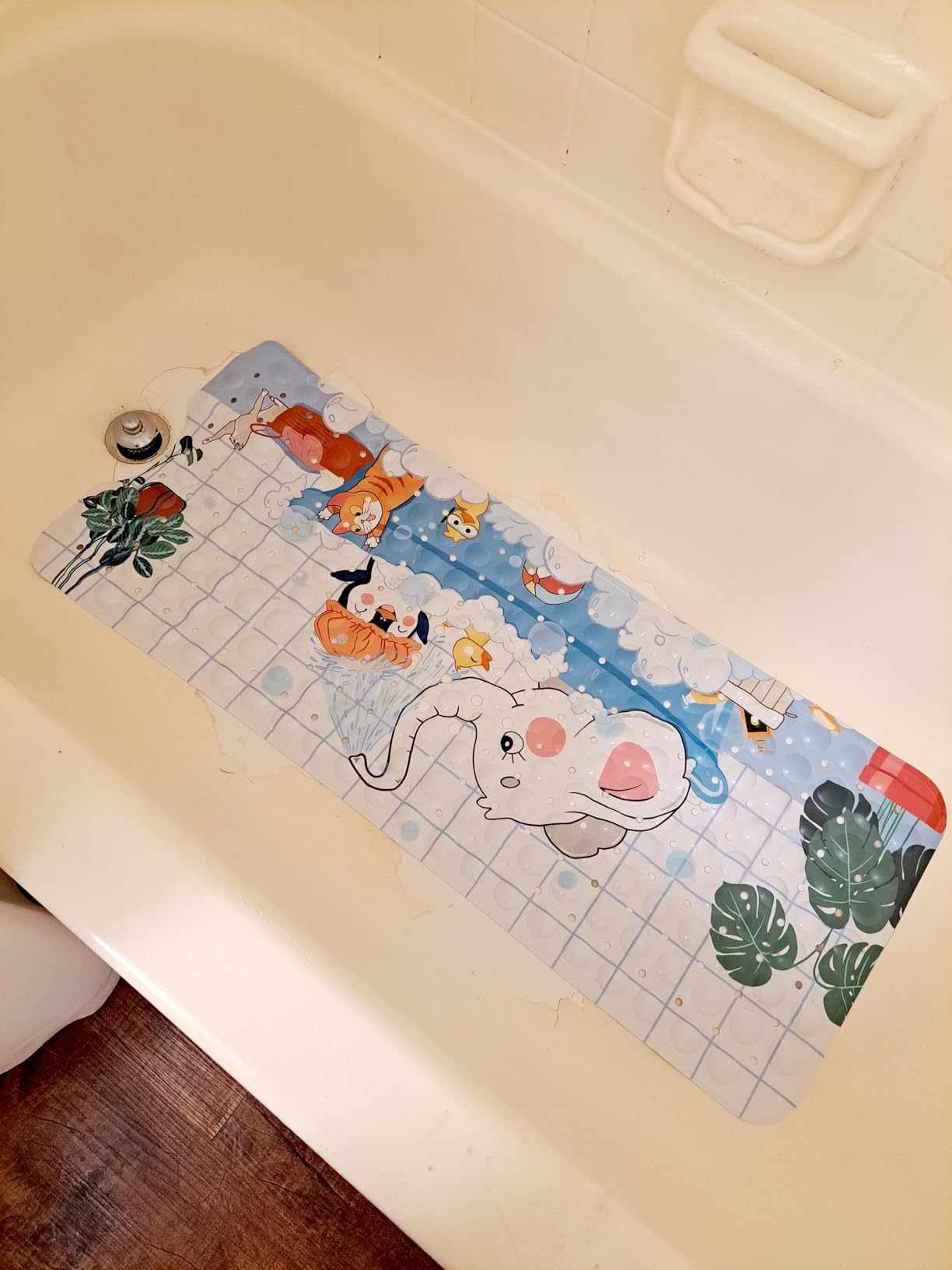 AmazerBath Baby Bath Mat Non Slip, Cartoon Kids Bath Mat for Tub 40 x 16 Inches Full Size, Non Slip Bathtub Mat with Suction Cups and Drain Holes, Shower Stall Mats - Elephant customer photo 1