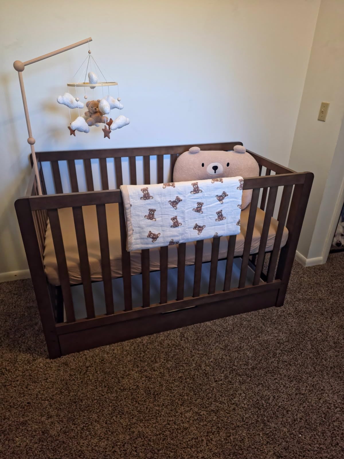 EERKEOD Baby Crib Mobile Bear Nursery Mobile for Boys Girls Teddy Velvet Mobile Nursery Decor for Infant Bedroom Hanging Baby Mobile for Bassinet Newborn Baby Gift（Brown Bear） customer photo 2