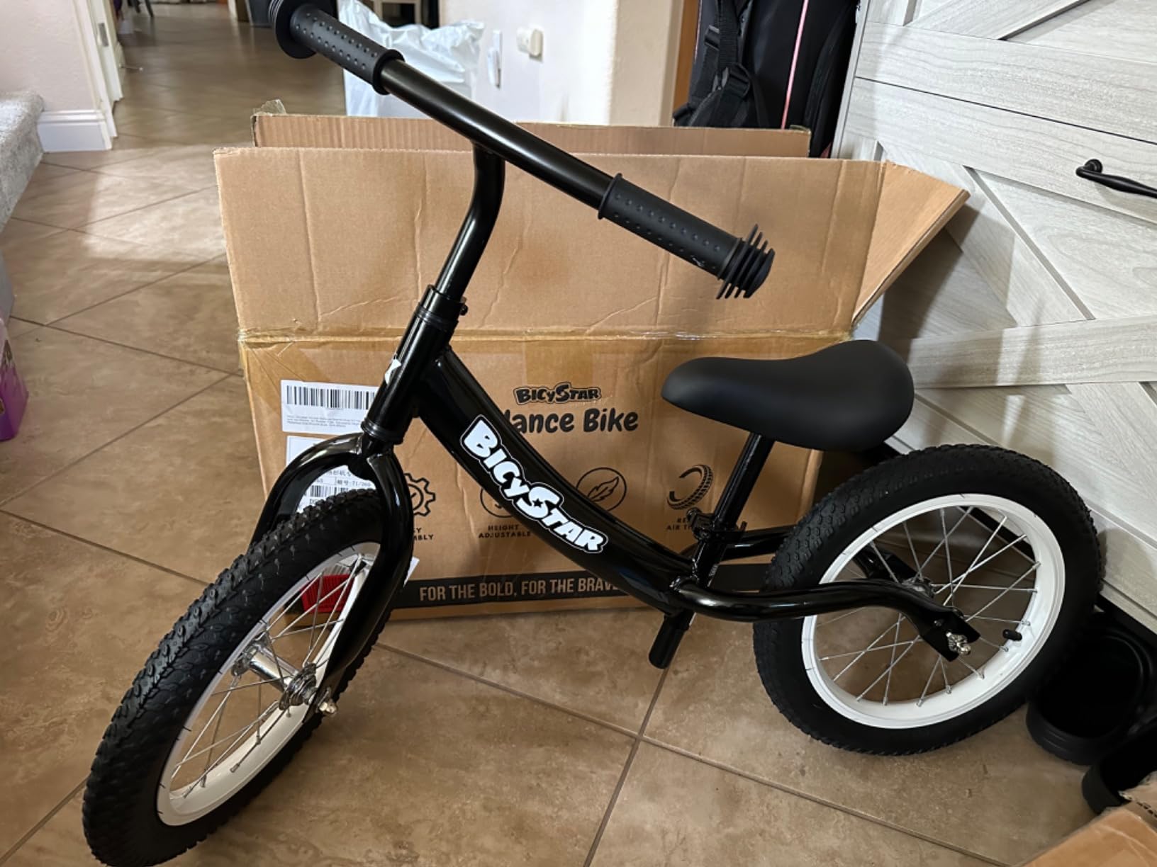 bicystar 14 Inch Balance Bike for Kids 3-5 with Rubber Air Tires, Black | Lightweight Frame, Adjustable Seat & Handlebar, Easy Assembly, Outdoor Riding, Footrest, No Pedals customer photo 1