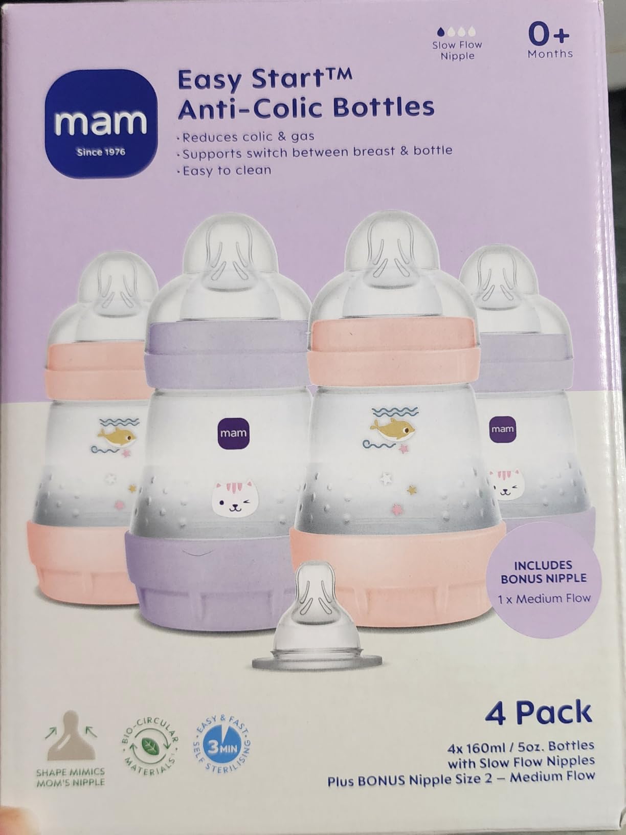 MAM 4.5oz Easy Start Anti-Colic+ Vented Baby Bottle, 0+ Mths, 2 Pk, Unisex customer photo 1