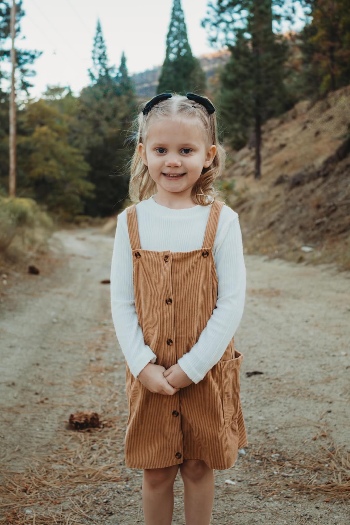 HINTINA Toddler Little Girl Corduroy Button Down Overall Dress Set 2-7Y customer photo 1