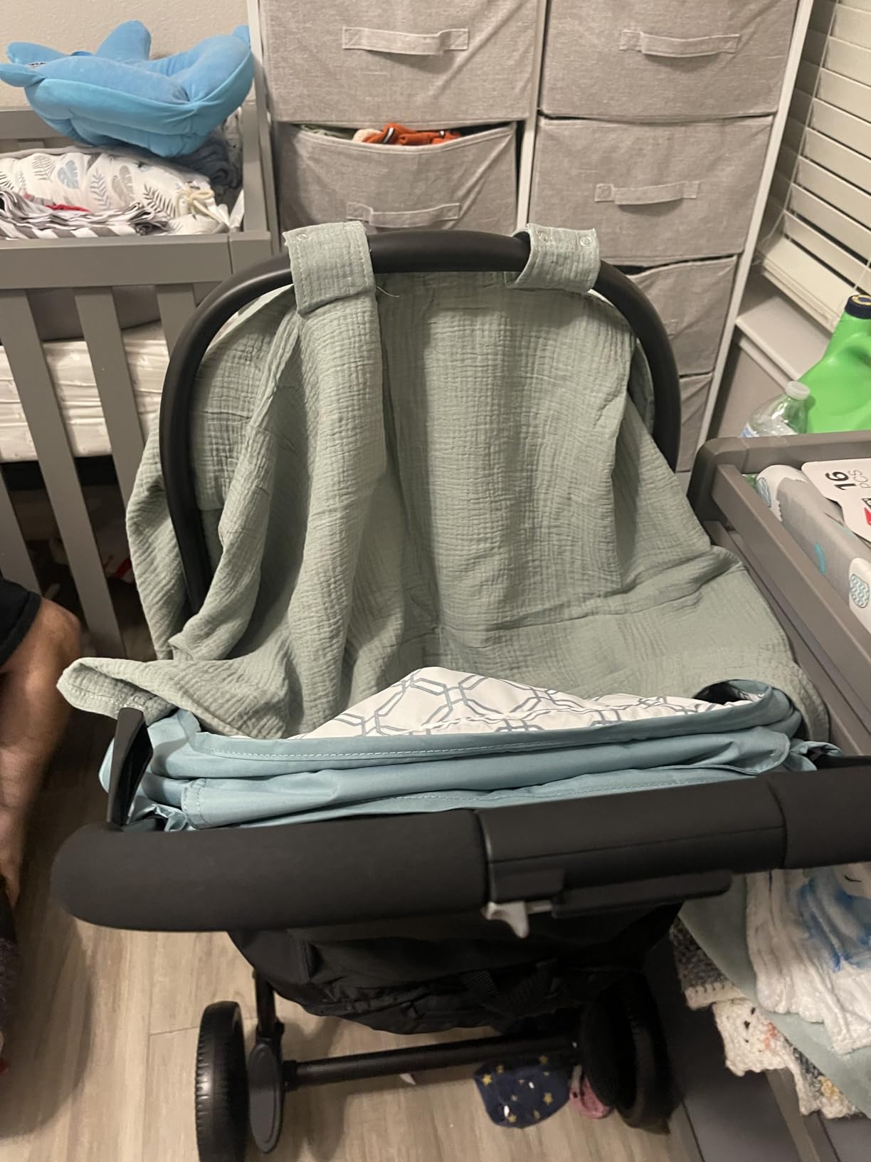 100% Muslin Cotton Car Seat Cover Baby, Carseat Canopy Cover, Universal Fit Stroller Covers for Boys and Girls (Roman Green) customer photo 1