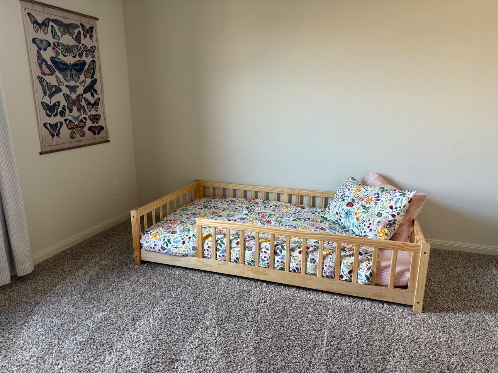 LLS Twin Floor Bed for Kids Solid Wood Montessori Bed Frame with Safety Guardrails Multifunctional Montessori Floor Bed for Toddlers, Without Door, Easy Assemble, White customer photo 1