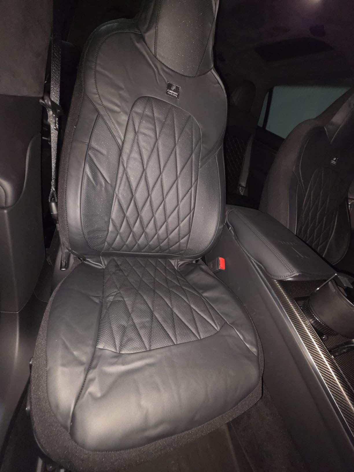 CAR PASS Piping Luxury Faux Leather Seat Covers Full Set, Premium Delux Anti-Slip Waterproof Automotive Seat Cover Universal Fit for Sedans Suvs Vans Trucks, Armrest & Airbag Compatible, Burgundy Red customer photo 2