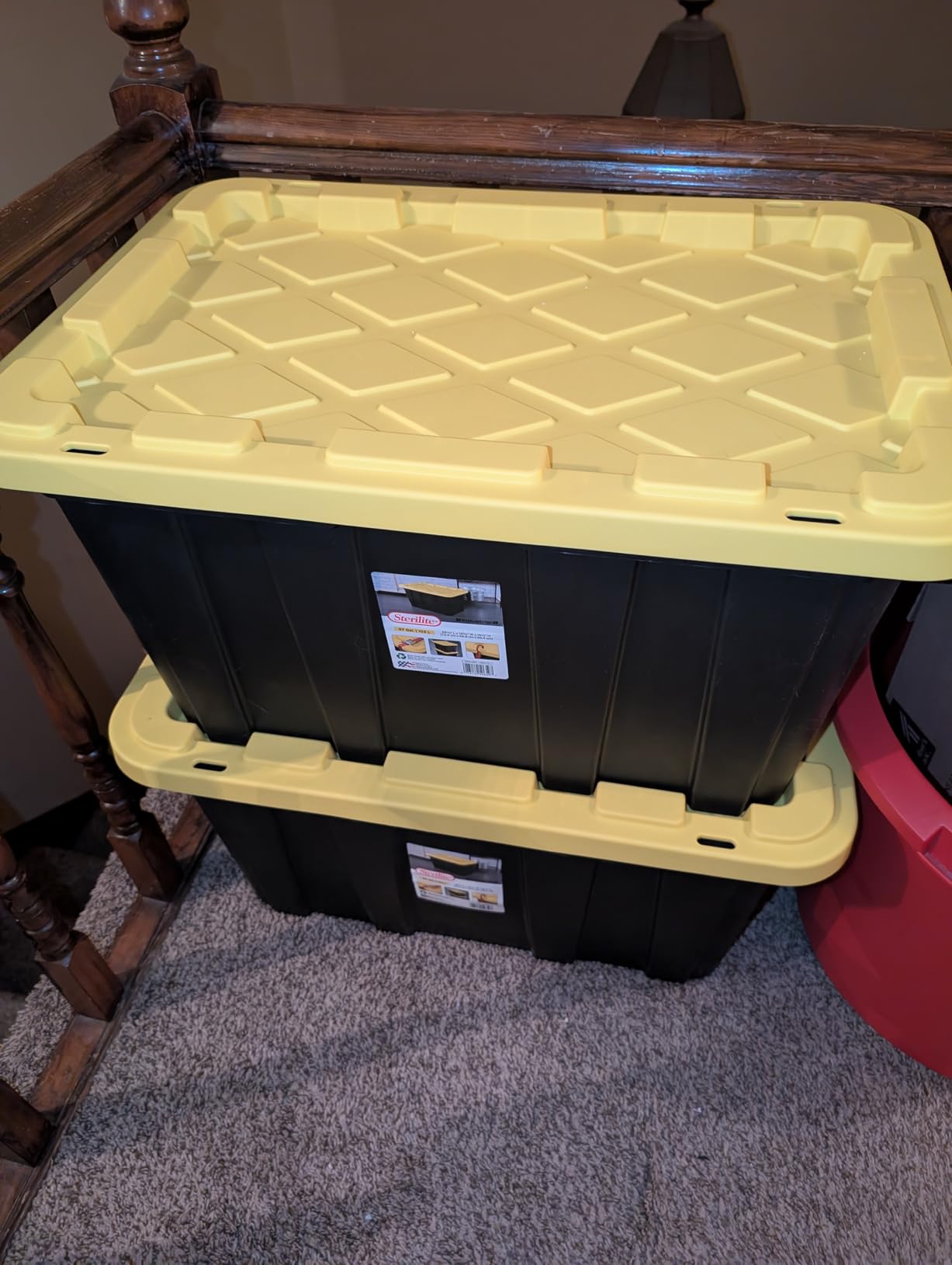 Sterilite Industrial Storage Tote with Lids for Garage, 27 Gallon, 12-Pack | Heavy-Duty and Stackable Utility Box Containers for Home, Office, and Basement Organization, Black/Yellow customer photo 1