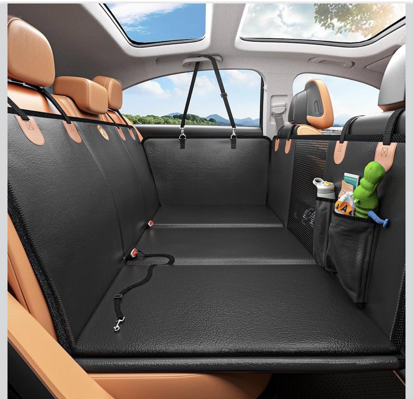 Hard Bottom Dog Car Seat Cover for Back Seat, PU Leather Dog Seat Extender | 100% Waterproof, Anti Scratch, Safer, Easy to Use and Clean, Holds 400lbs, Dog Hammock for Cars, SUVs, Trucks customer photo 2
