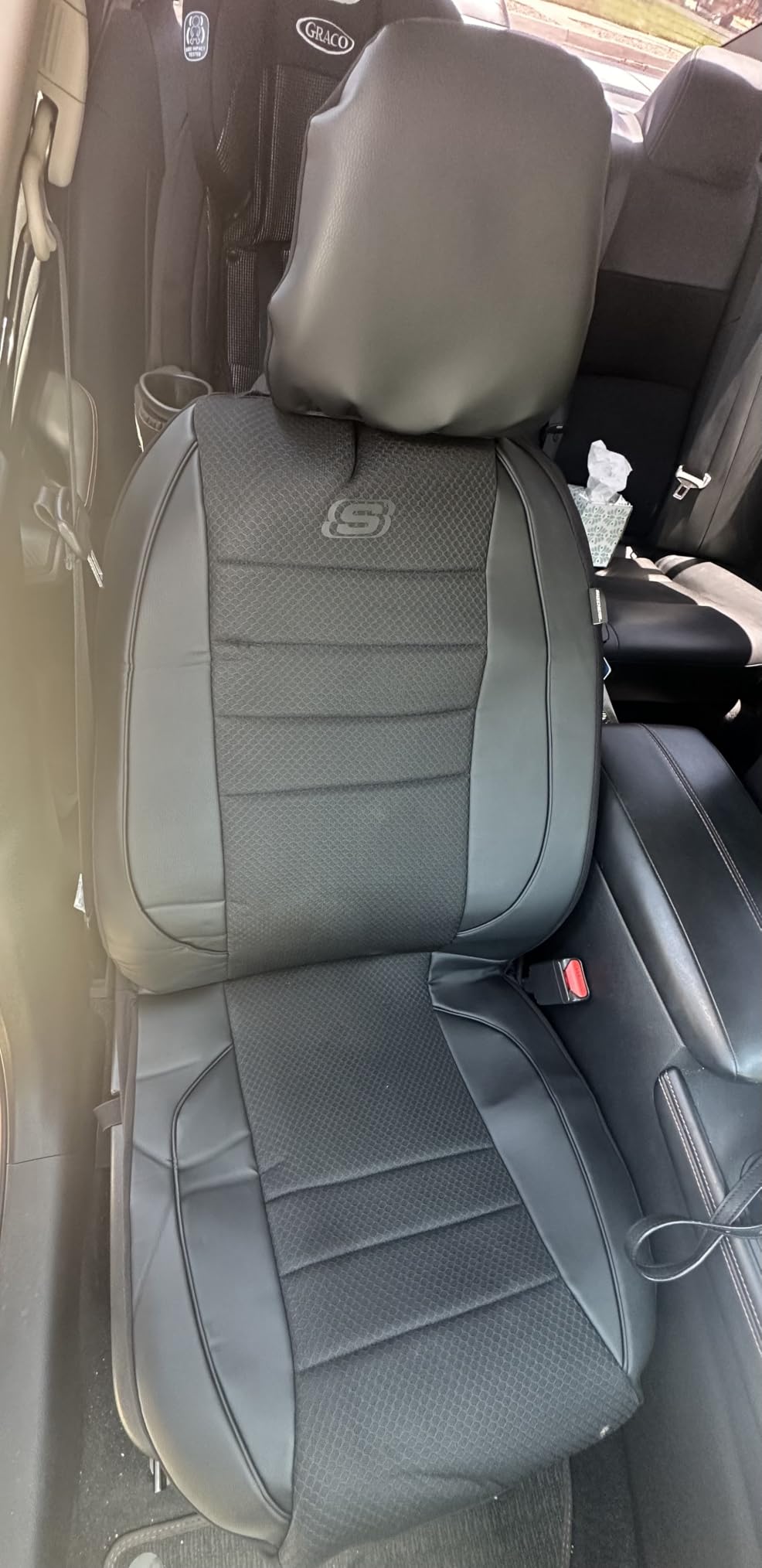 Skechers Air-Cooled Memory Foam Seat Covers,Mesh Thick Car Seat Covers,Piping Leather Car Seat Covers Front Seats,Airbag Compatible,Automotive Comfort Universal FitMost Cars,Vans,Truck,SUV,Black customer photo 2