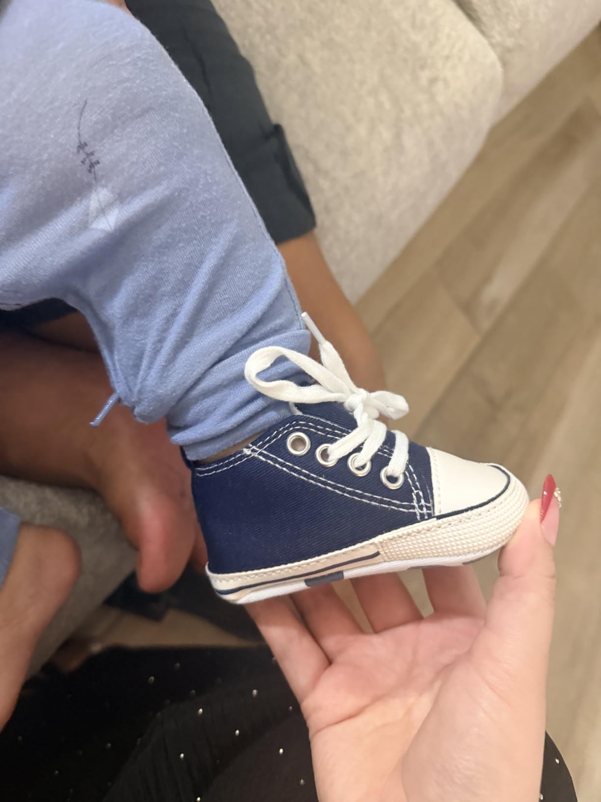 Unisex Baby Girls Boys Canvas High-top Shoes, Newborn Infant Anti-Slip Soft Sole Frist Walking Breathable Sneakers customer photo 1