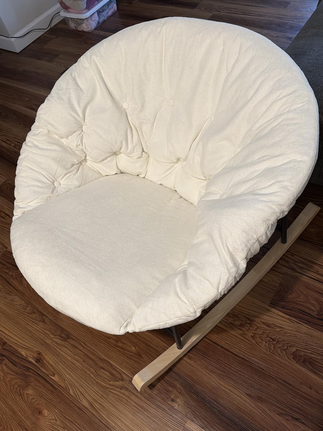 Kidirect Wide Rocking Chair Nursery, Comfy Saucer Nursery Rocking Chairs with Removable Cushion, Indoor Papasan Nursing Chair for Breastfeeding, Mecedora Para Adultos for Living Room & Bedroom (Beige) customer photo 1