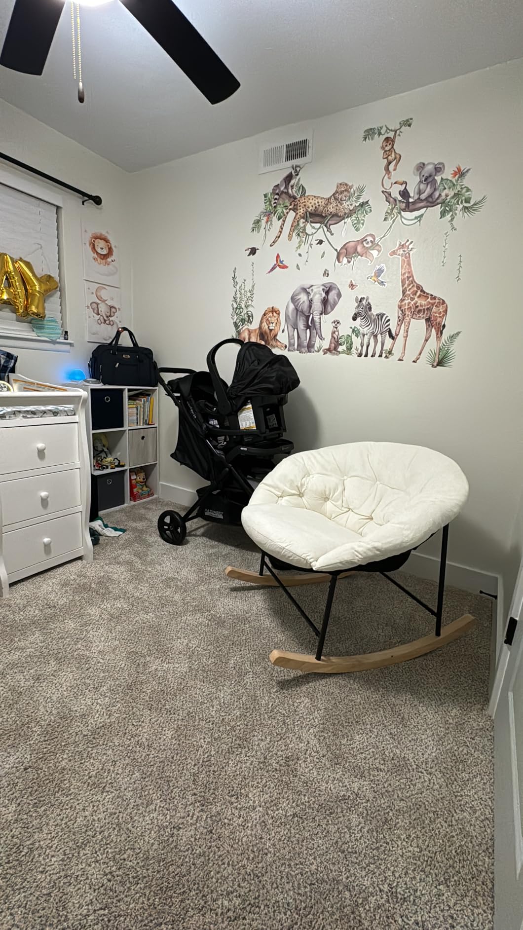 Kidirect Wide Rocking Chair Nursery, Comfy Saucer Nursery Rocking Chairs with Removable Cushion, Indoor Papasan Nursing Chair for Breastfeeding, Mecedora Para Adultos for Living Room & Bedroom (Beige) customer photo 2