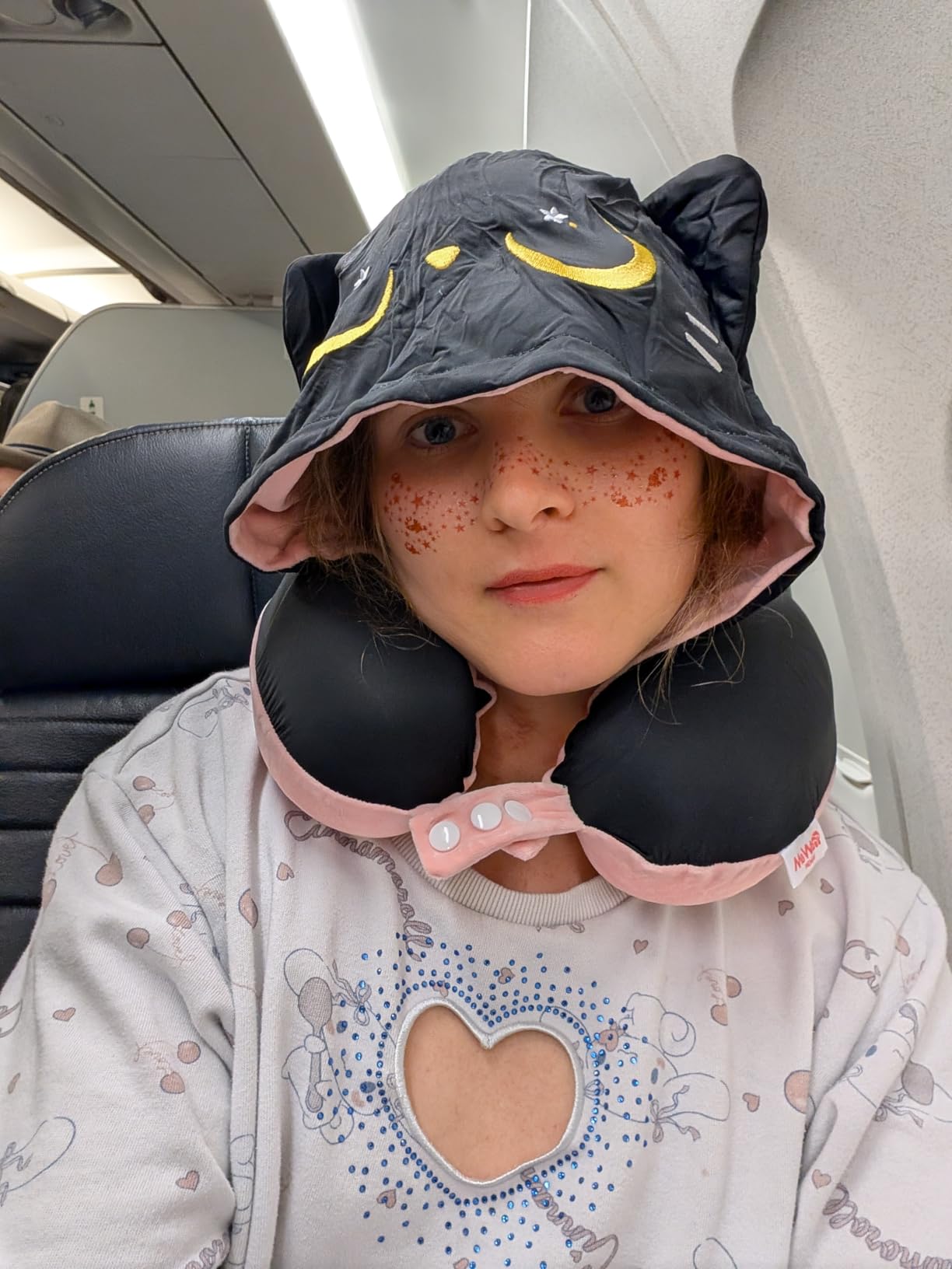 Mewaii Kids Travel Neck Pillow, Airplane Pillow with Cat Ear Hood, Orange customer photo 2