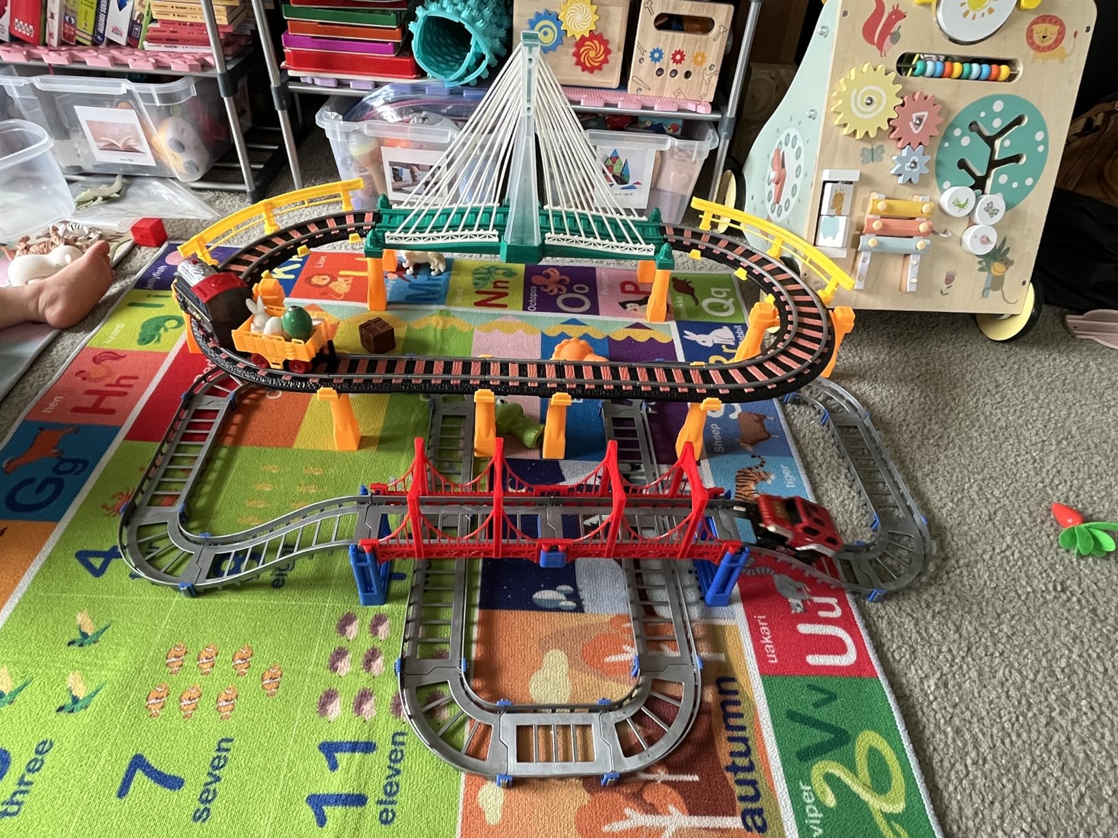 Electric Train Set for Kids Ages 4-8 with Train Tracks Set & Car Tracks Lights Up Bridge Road Sign Realistic Sound Train Track Accessories Playset Boy Toys Birthday 4 5 6 7 8+ Year Old customer photo 2