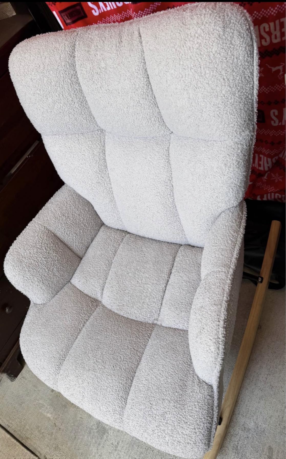 SAETSFEG Rocking Chair Nursery Teddy Upholstered Glider Rocker Rocking Accent Chair Padded Seat with High Backrest Armchair Comfy Side Chair for Living Room Bedroom Offices (Ivory Teddy) customer photo 1
