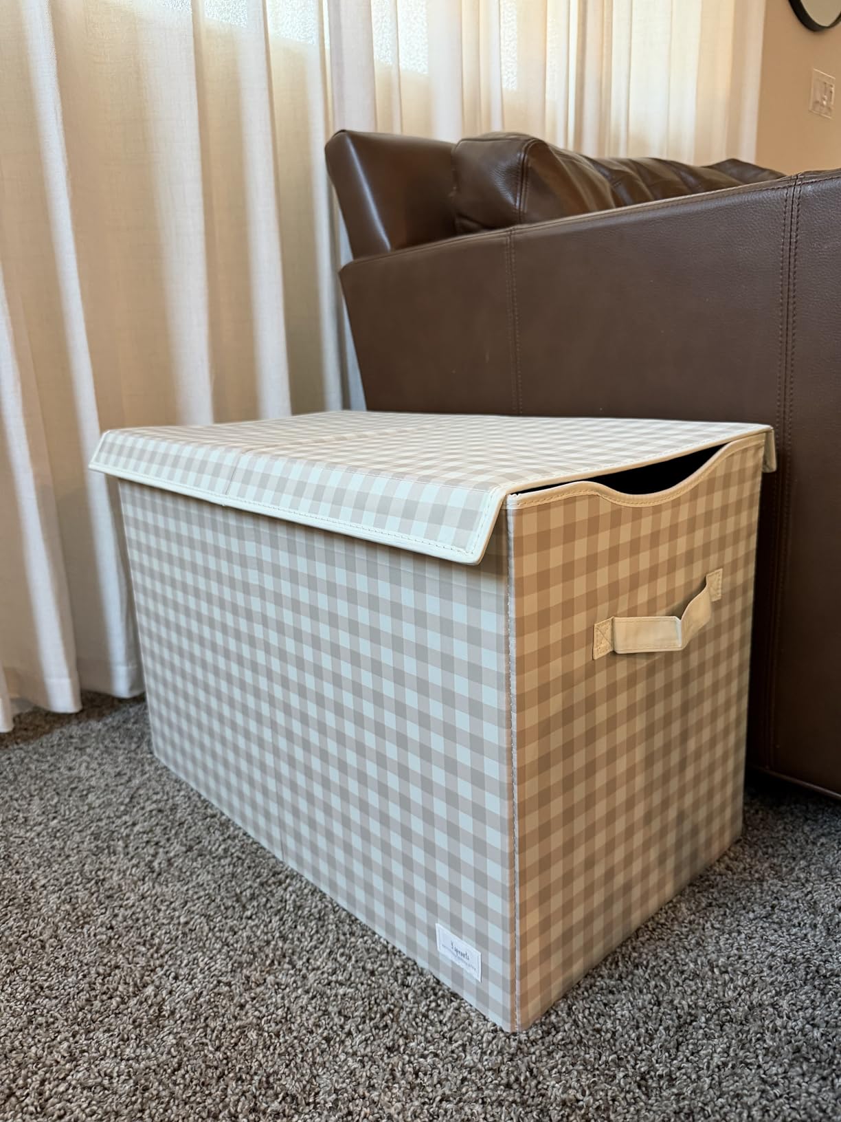 3 Sprouts Recycled Fabric Toy Chest, Extra Large, With Lid, Gingham Beige customer photo 2