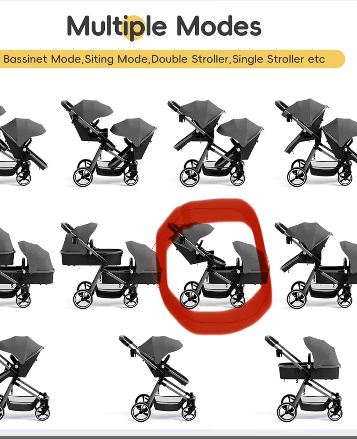 MU Double Stroller, Foldable Twin Tandem Stroller with Adjustable Backrest, Reversible Seat, 5-Point Harness, Storage Basket, Convertible Baby Bassinet for Infant and Toddler, Gray customer photo 1