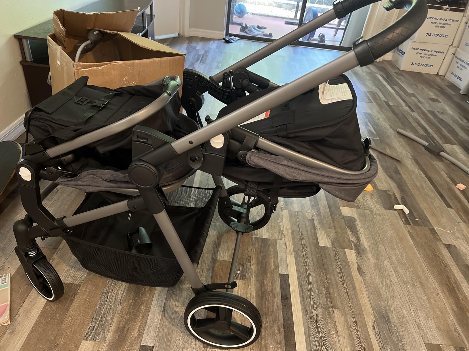 MU Double Stroller, Foldable Twin Tandem Stroller with Adjustable Backrest, Reversible Seat, 5-Point Harness, Storage Basket, Convertible Baby Bassinet for Infant and Toddler, Gray customer photo 2