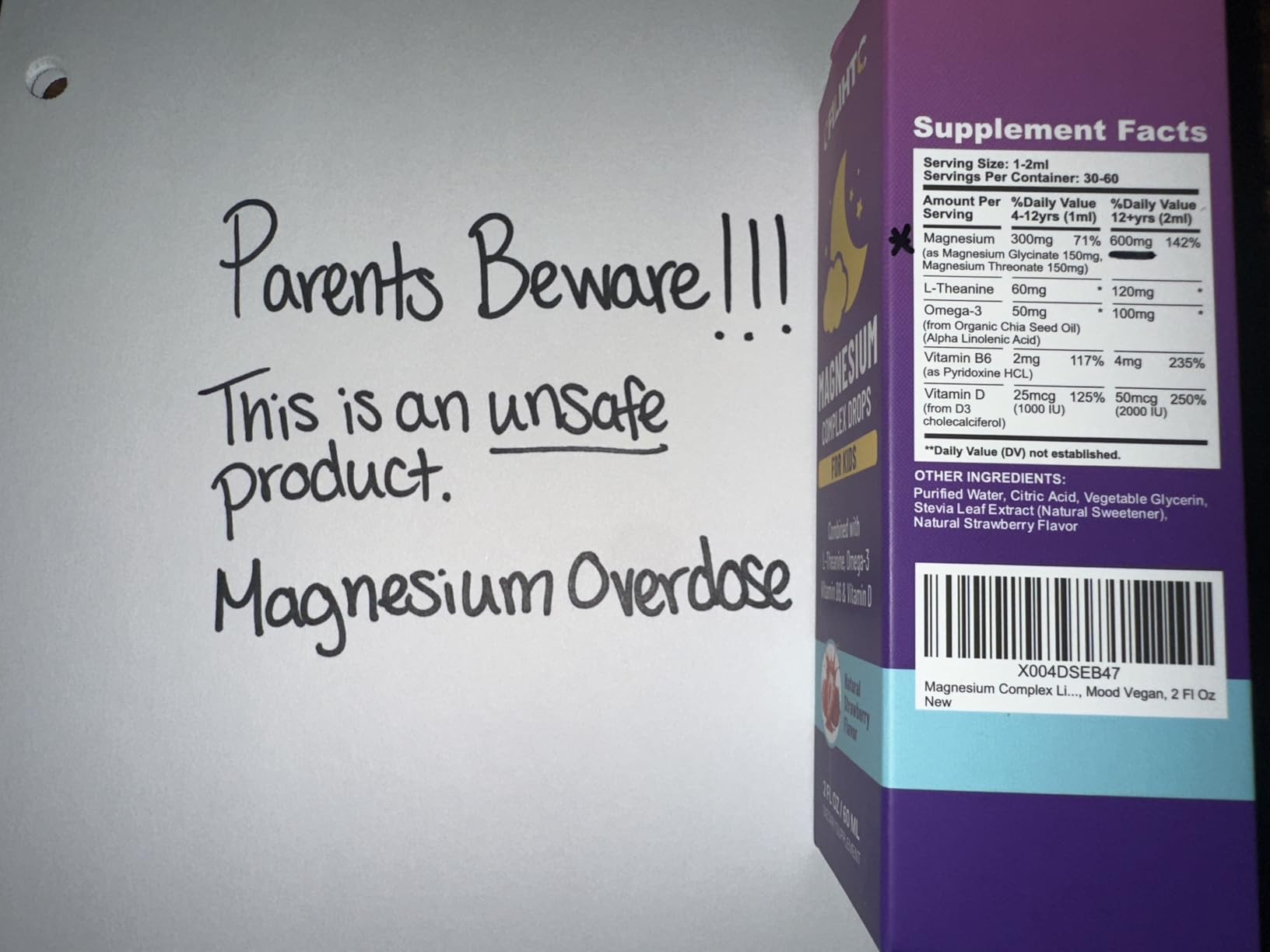 Kids Magnesium Liquid Drops-Magnesium Glycinate Liquid for Kids Supplement-w/L-theanine, Omega-3, Vitamin B6, D3 - for Sleep, Relaxation, Brain, Bones - 2 Fl Oz Children's Calm, Strawberry Flavor customer photo 1