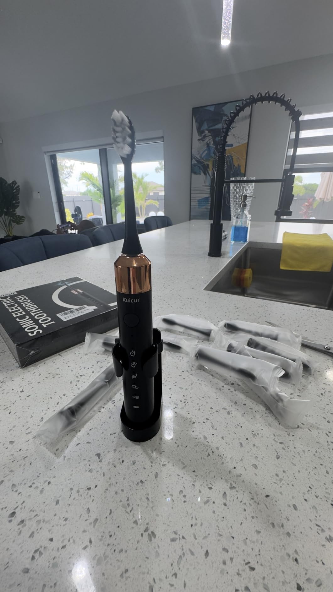Kuicur Sonic Electric Toothbrush for Adults and Kids, Comes with 10 Brush Heads & Travel Case, 5 Modes with 2 Minutes Built in Smart Timer, One Charge for 90 Days, 42,000 VPM Motor (Blue and White) customer photo 2