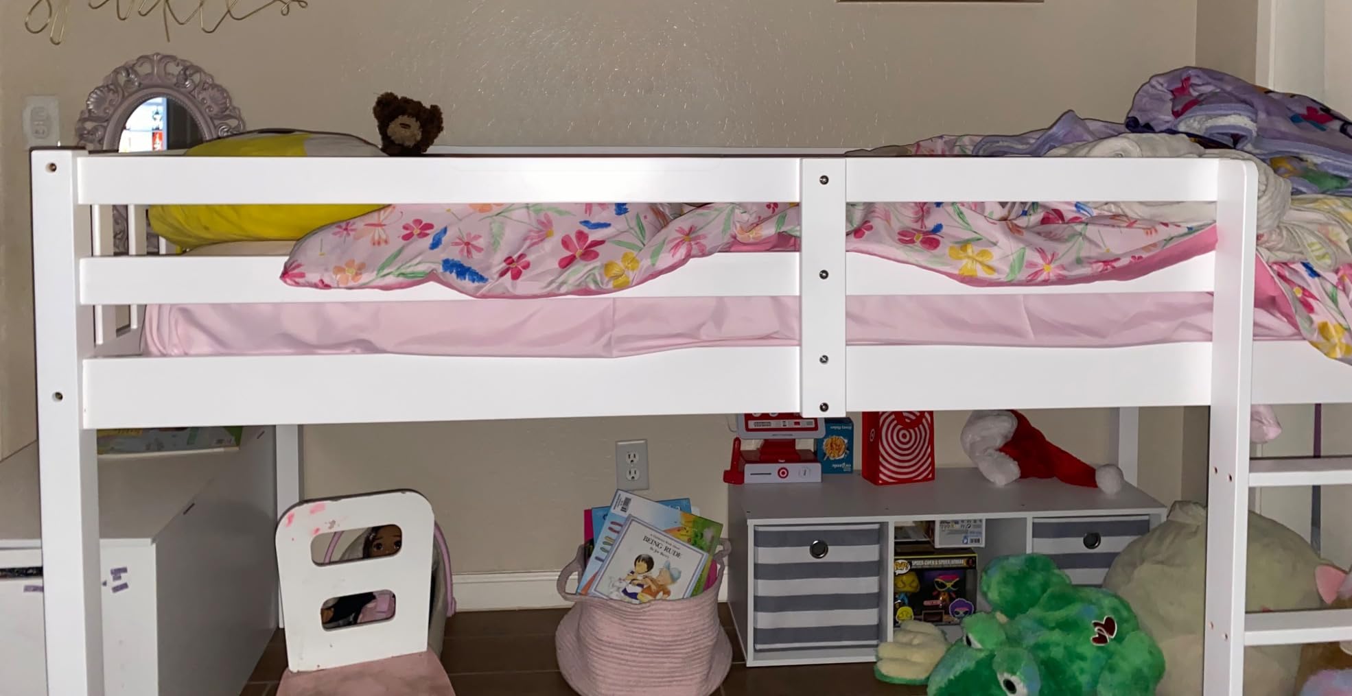 JOYMOR Low Loft Bed Twin Size with Stairs, Wooden Loft Bed for Kids, Junior,Young Teens,Pine Wood Twin Bed Frame, Space-Saving Design, No Box Spring Needed, Pink customer photo 1