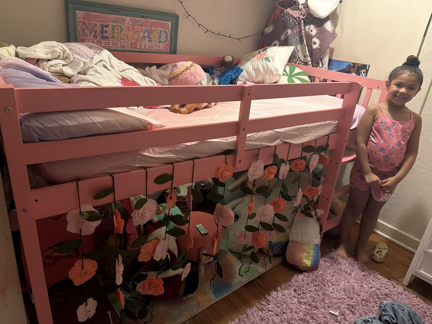 JOYMOR Low Loft Bed Twin Size with Stairs, Wooden Loft Bed for Kids, Junior,Young Teens,Pine Wood Twin Bed Frame, Space-Saving Design, No Box Spring Needed, Pink customer photo 2