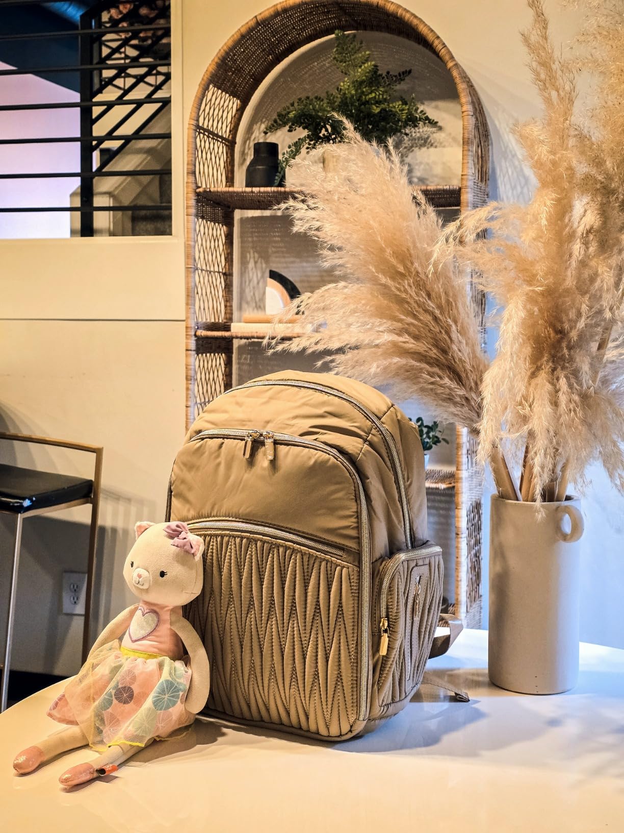 Miss Fong Diaper Bag Backpack - Quilted Travel Baby Bag with Changing Pad, 16 Pockets, Waterproof, Large Capacity - Mommy Backpack for Baby Shower Gifts (Khaki) customer photo 1