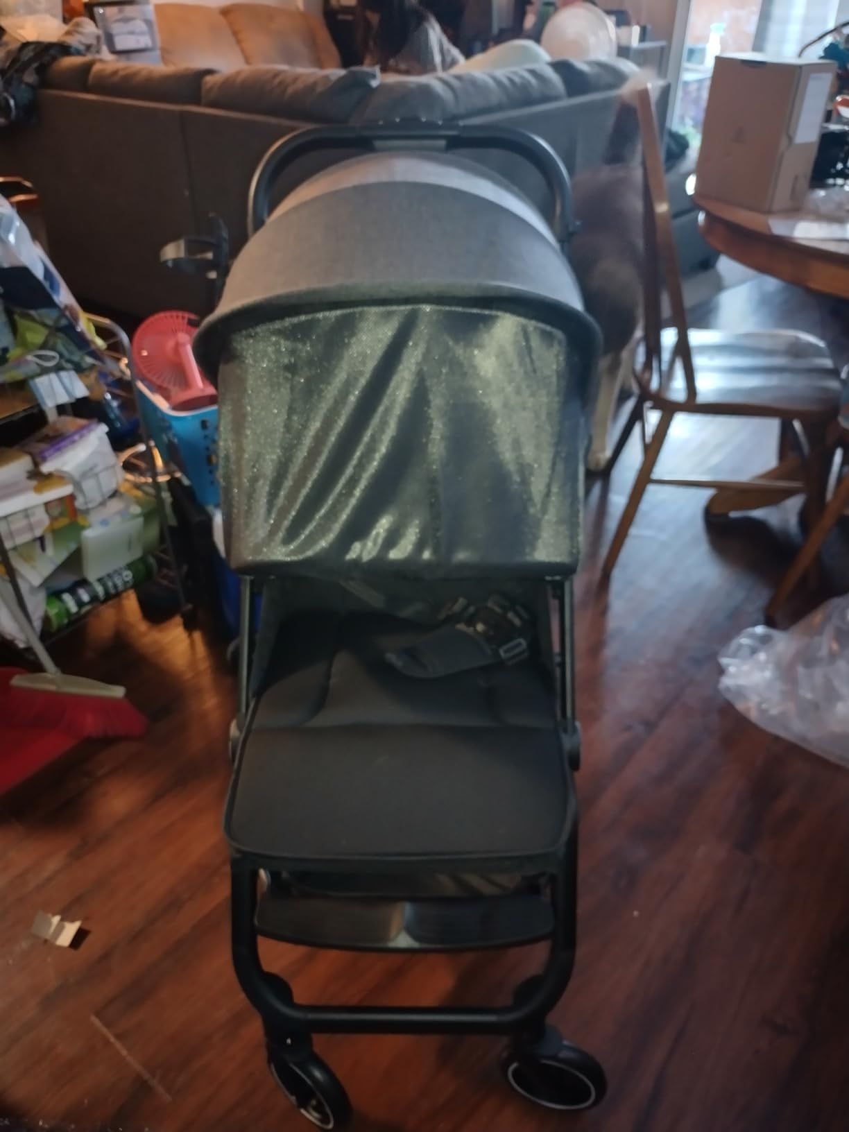 Rollingsurfer Lightweight Baby Stroller for Airplane, Compact Travel Pushchair with Retractable Foot Cover & Reclining Backrest, One Hand Fold Stroller for Toddlers 0-36 Months customer photo 2