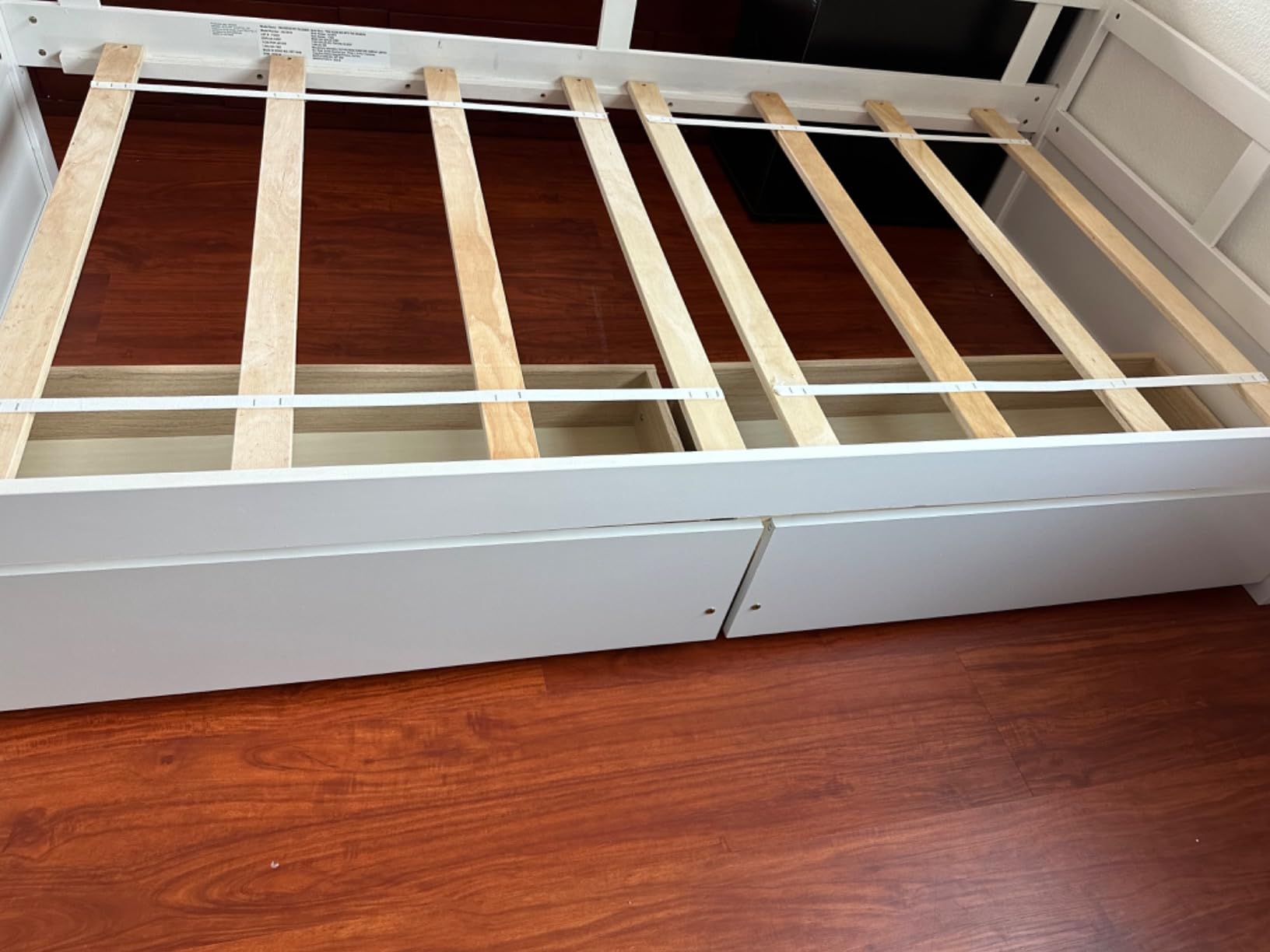 GIANTEX Twin Bed with 2 Storage Drawers, Wood Montessori House Tent Bed Frame with Safety Guardrail, Low Teepee Bed with Wood Slat Support for Boys Girls Teens, No Box Spring Needed, Kids Bed (White) customer photo 1