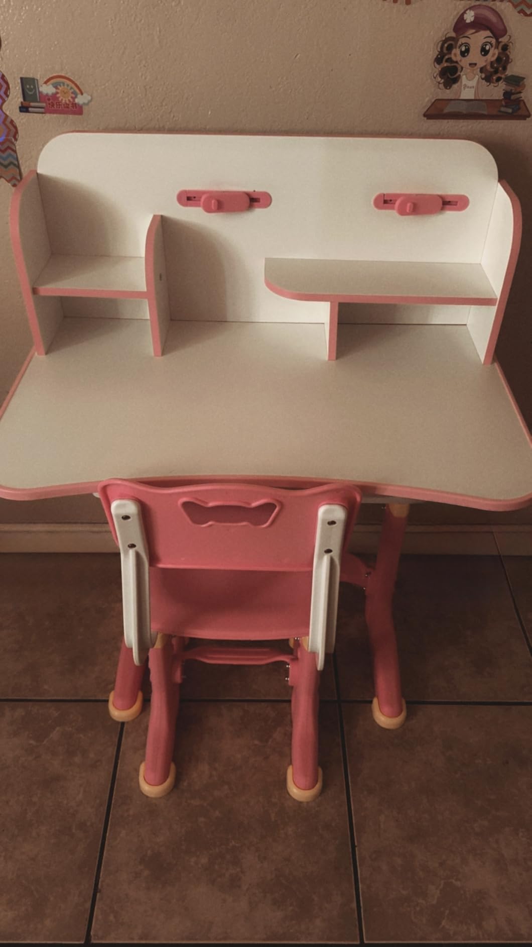 Kids Desk and Chair Set, Height Adjustable Kids Desk | Child's School Study Writing Tables with Bookstand and Storage Drawer, Widened Desktop with Desktop for Boys and Girls customer photo 1