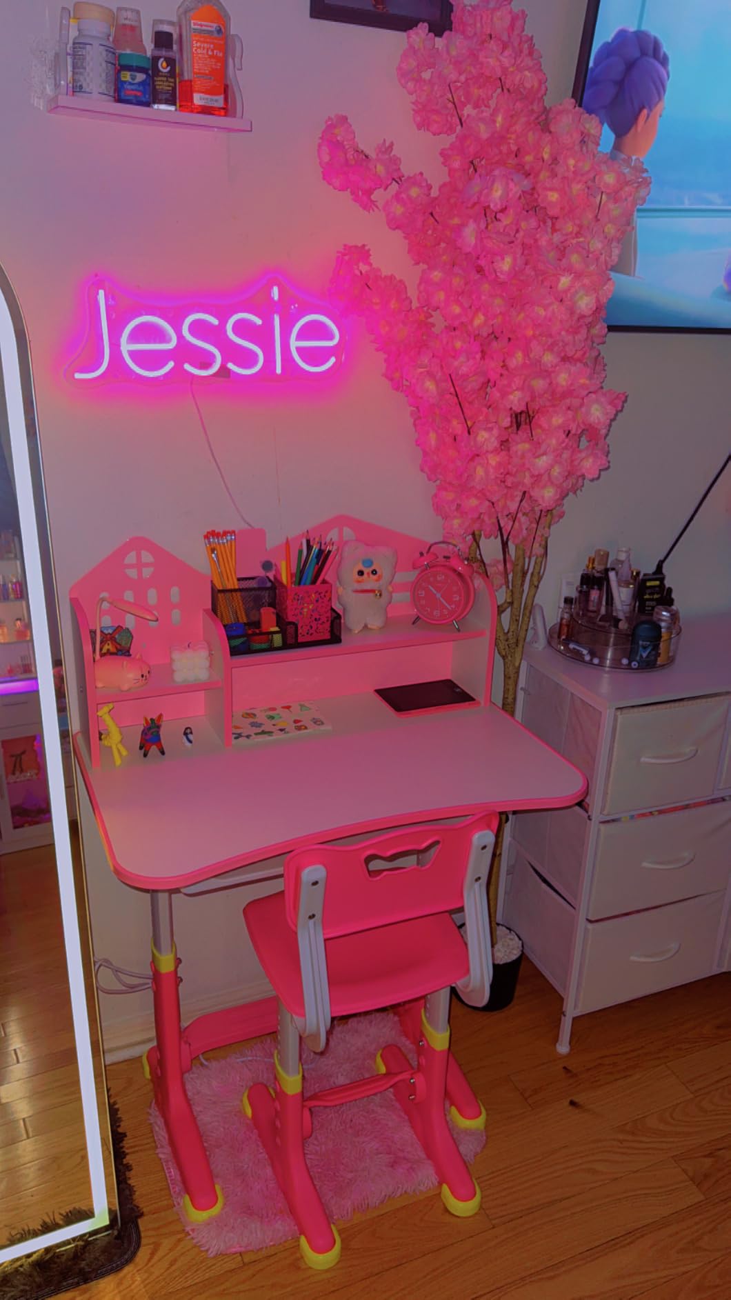Kids Desk and Chair Set, Height Adjustable Kids Desk | Child's School Study Writing Tables with Bookstand and Storage Drawer, Widened Desktop with Desktop for Boys and Girls customer photo 2