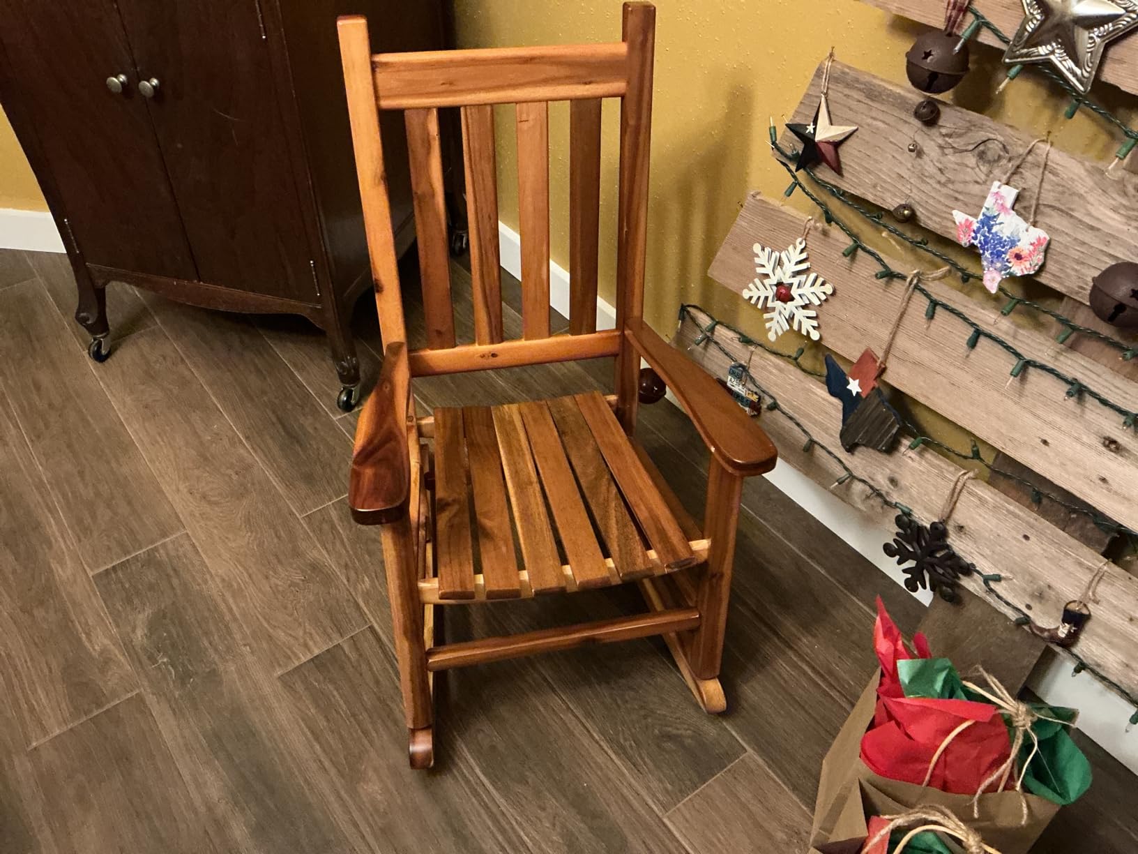 Kids Rocking Chair Toddler Wooden Indoor for Child Comfy Recliner Rocker for Baby Ages 3-6 Outdoor Lounge Children Playroom Anti-Tip Design Safe & Sturdy Brown customer photo 2